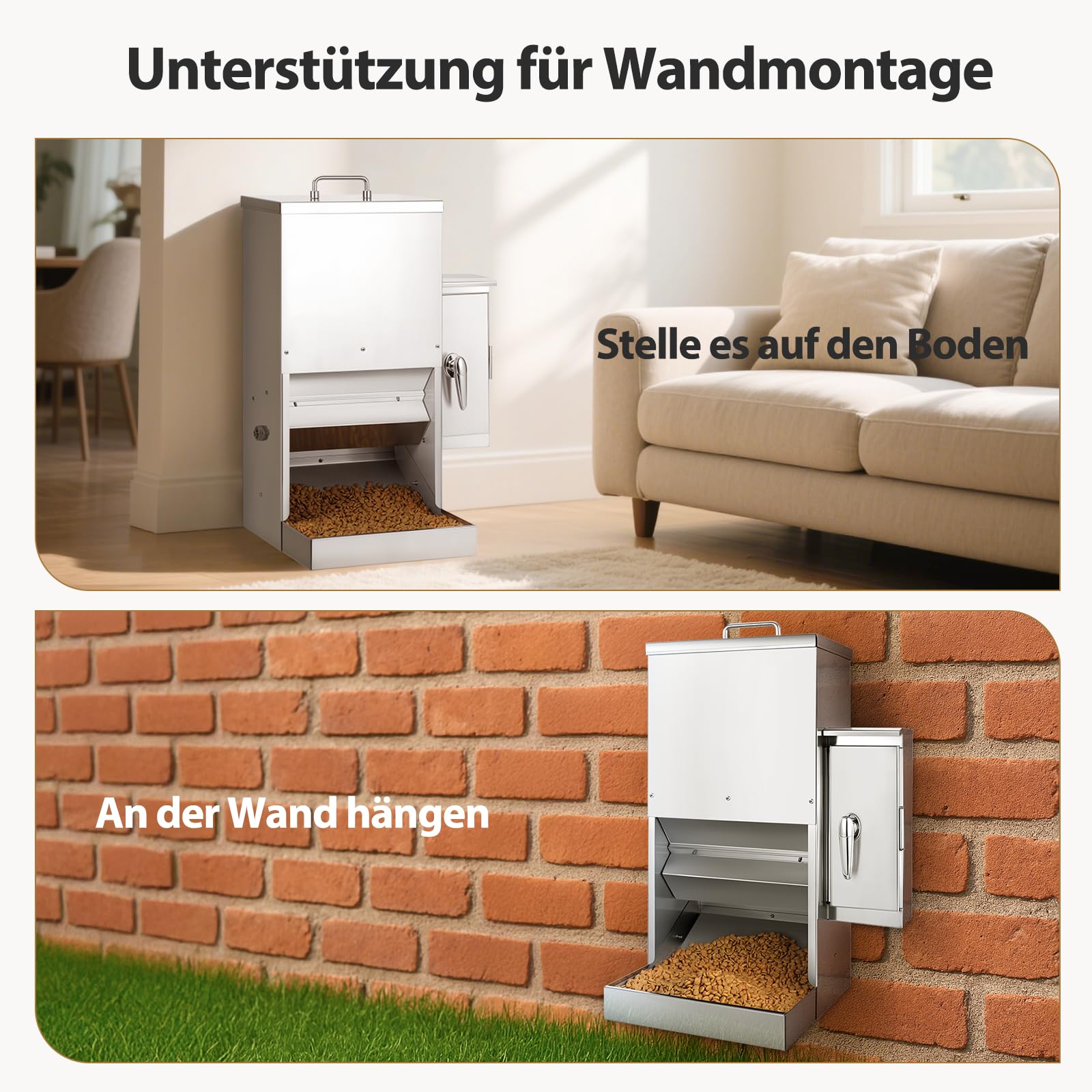 16L Großer Automatischer Hundefutterspender mit Timer, Edelstahl-Futterautomat mit Programmierbarem Fütterungsplan für Große Hunde oder Katzen