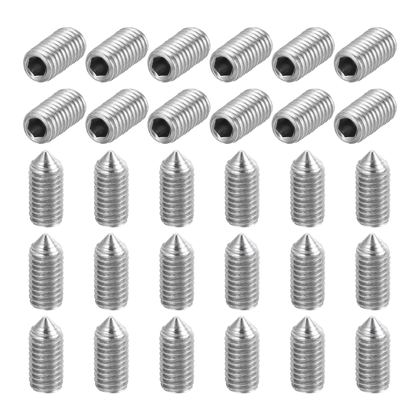 sourcing map 60 Pcs M5x12mm Cone Point Set Screws, 304 Stainless Steel Hex Socket Grub Screws for Bathroom Fixtures Repair Furniture DIY Project