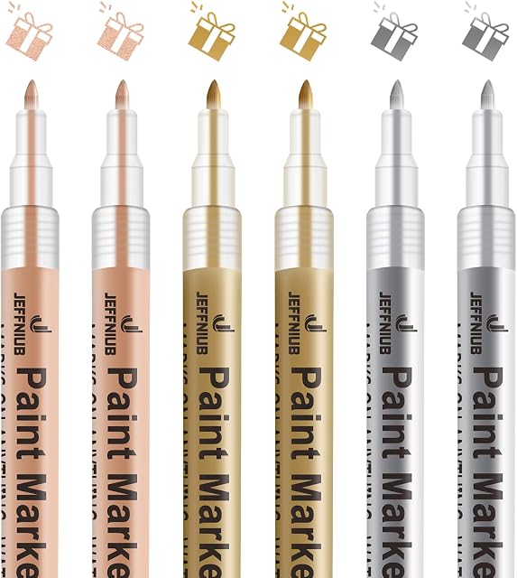 Acrylic Paint Pens Gold,Silver,Rose Gold, Paint Markers for Rocks Painting, Wood, Fabric, Glass,Ceramic,Canvas. Scrapbooking,Card Making,DIY Craft Supplies Metallic Acrylic Marker Set