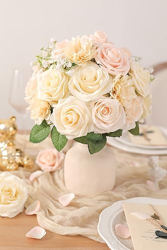 Miniatura 5 de YYHUAWU Juego de flores artificiales, color degradado, hojas de flores con tallos para ramos de boda, centros de mesa, baby shower, fiesta,