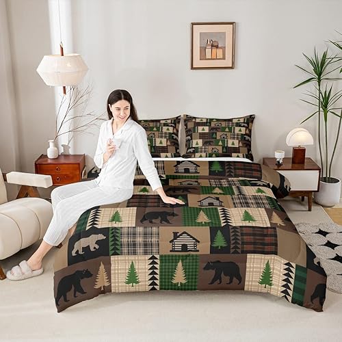 Miniatura 2 de Erosebridal Juego de edredón de granja, tamaño individual, ropa de cama rústica occidental, edredón a cuadros, edredón de campaña, edredón de 2
