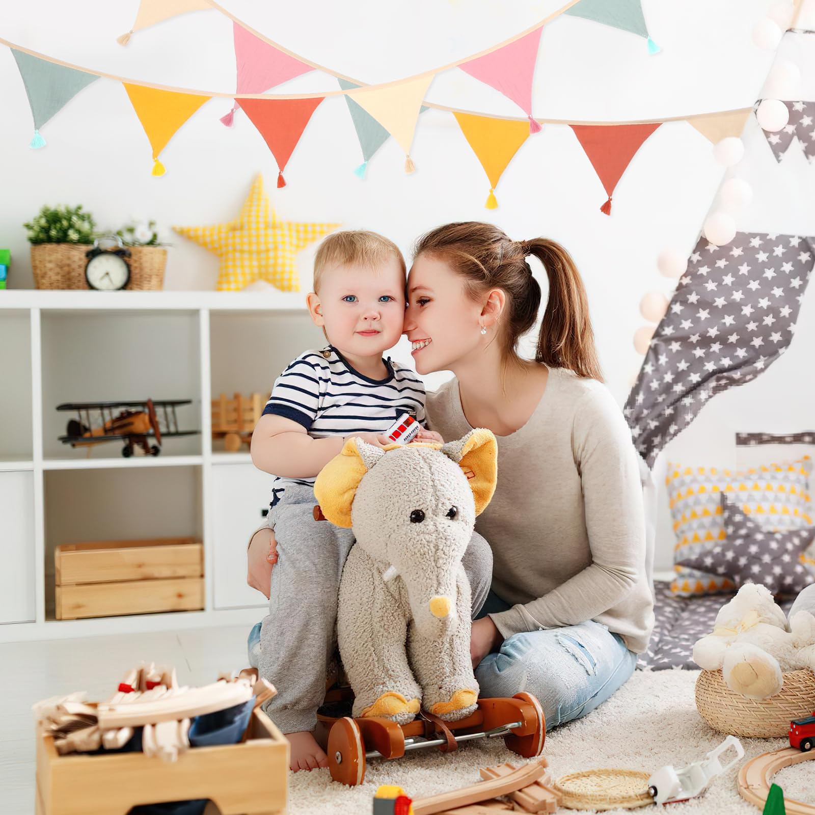 Ghirlanda In Tessuto Colorata Montessori Bandierine Per Cameretta Dei Bambini, 2.6M Bandierine Letto Lettino Montessoriano Per Bambini