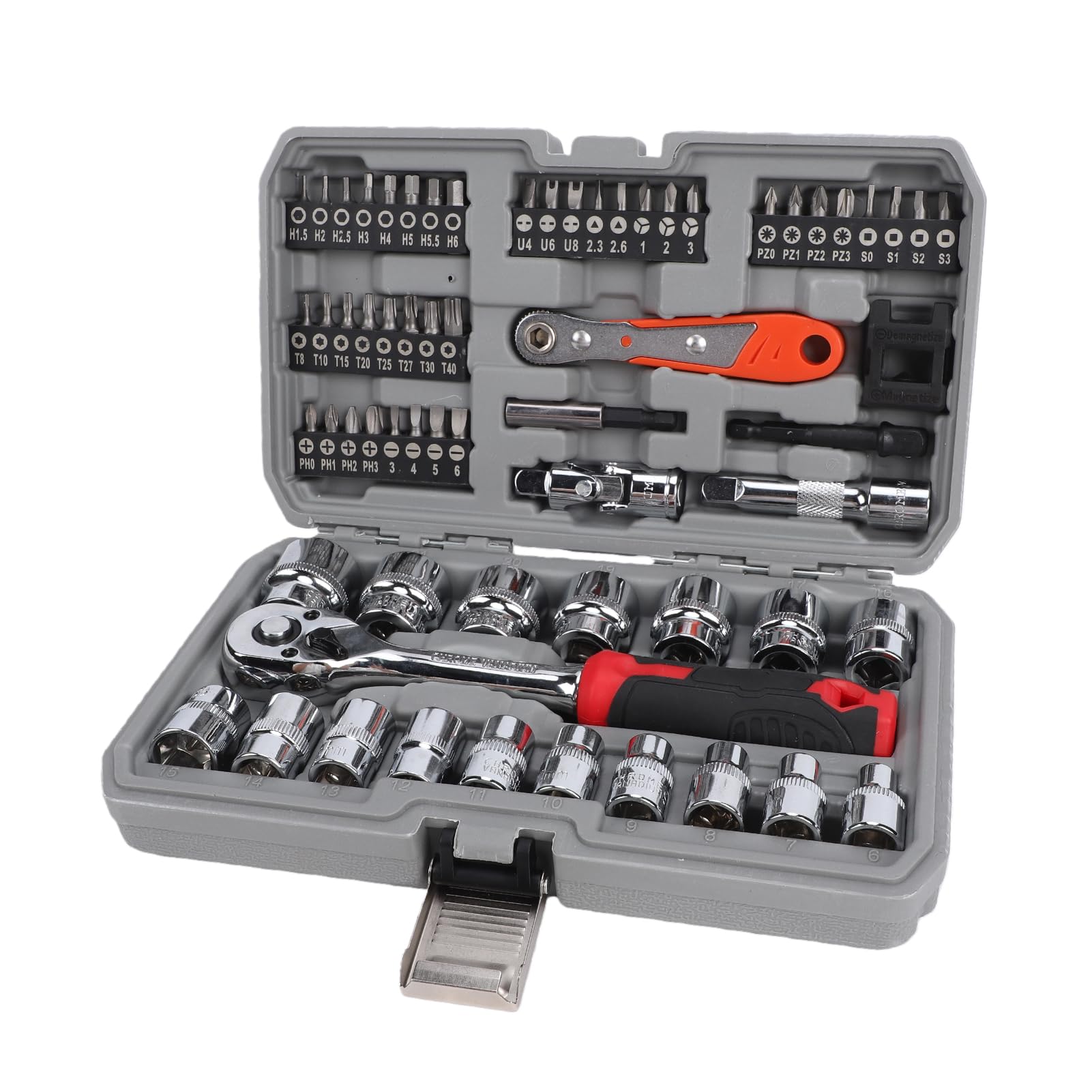 Garosa Set di Chiavi a Bussola a Cricchetto da 72 Denti, Attacco da 64 Pezzi da 3/8 Pollici con 40 Punte in Acciaio e 17 Bussole per Riparazione Automobilistica e Manutenzione Domestica (Set da 64