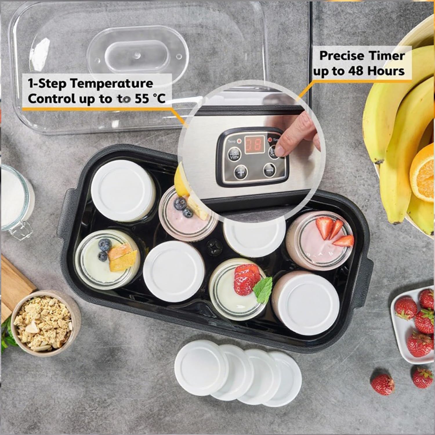 Yogurt Maker, Automatic Digital Yoghurt Maker Machine with Timer & Constant Temperature Control, Stainless Steel Probiotic Yogurt Makers with & LCD Display, 8 * 6 Oz Glass Yogurter Jars