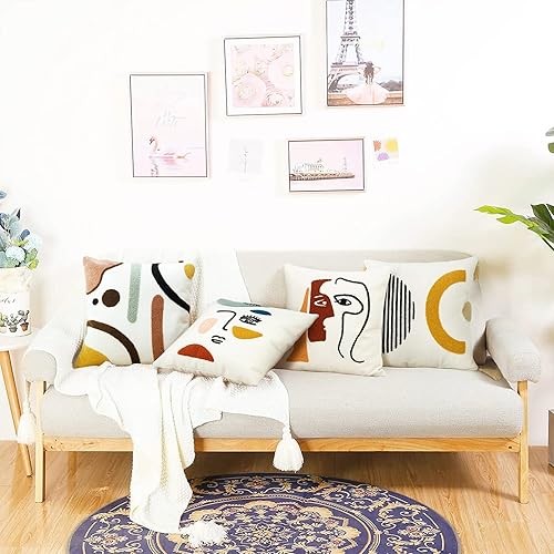 Miniatura 8 de Merrycolor Fundas de almohada coloridas bohemias de 18 x 18 pulgadas, copetudas, modernas, arte de líneas abstractas, lindas almohadas para