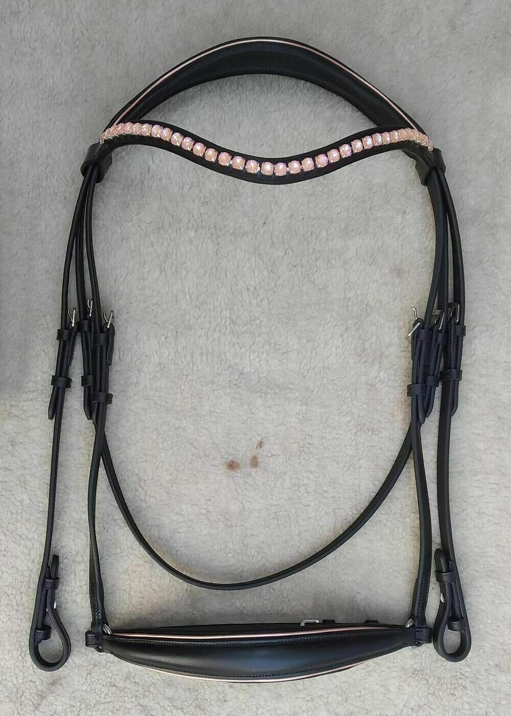Wonder Wish Rose Gold Piping - Drop Noseband Horse Bridle -Rose Gold Browband | Size- Pony