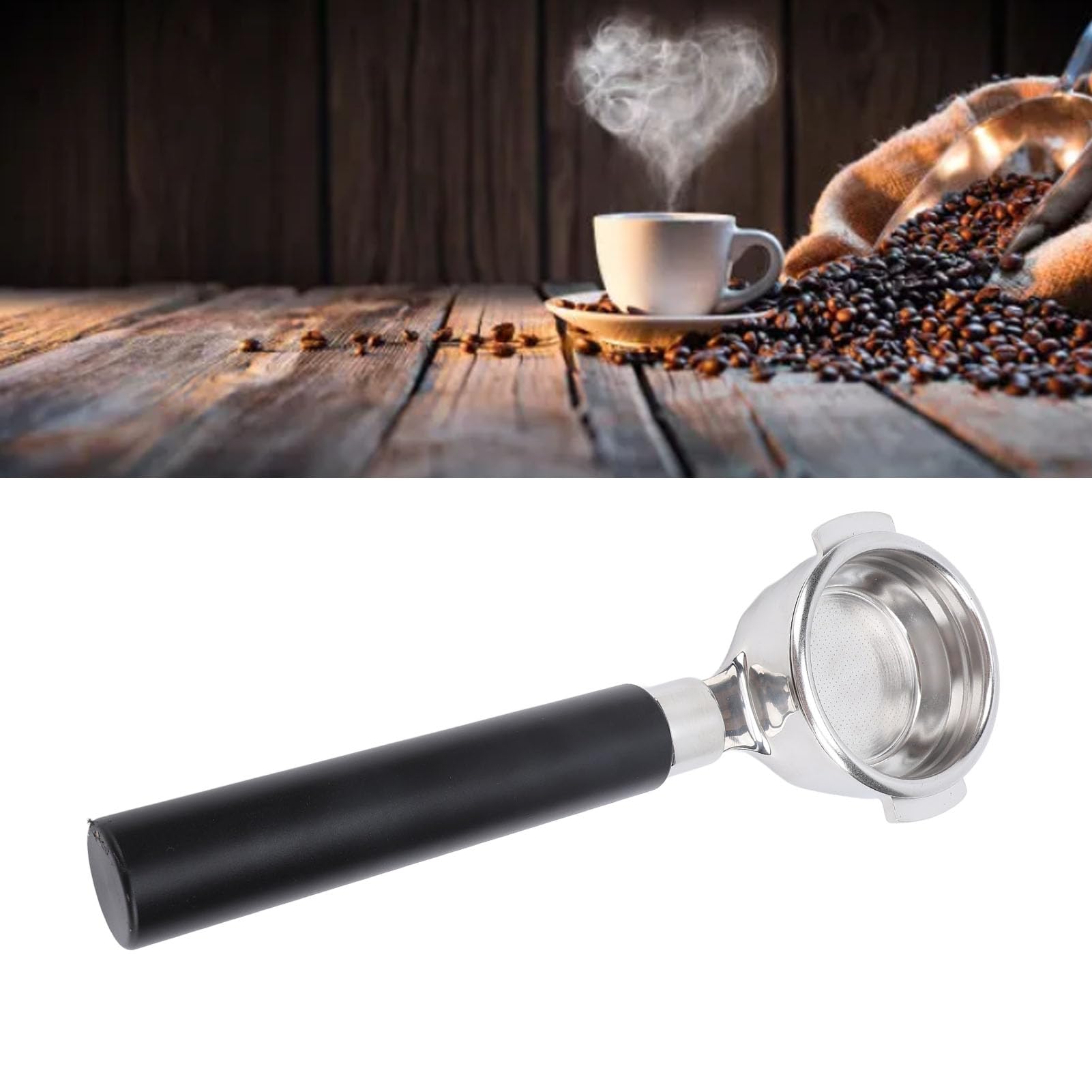 Omabeta Bottomless Coffee Portafilter, Edelstahl 2 Ohren E61 Portafilter mit Ergonomischem Griff für die Herstellung von Zuhause (Schwarze Tinte)