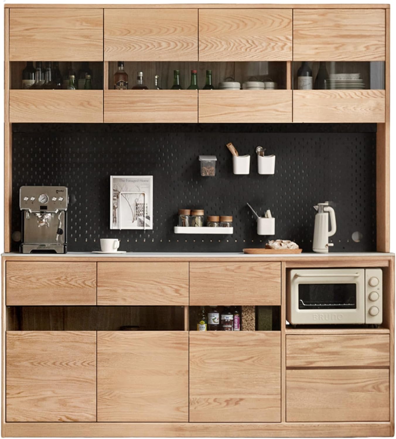 GVAwood Oak, Ash Solid Wood Sideboard Modern Buffet Cabinet 78.7x17.7x33.5 inch / 200x45x85сm / Natural Wood Color/Ash Rock Board Sideboard