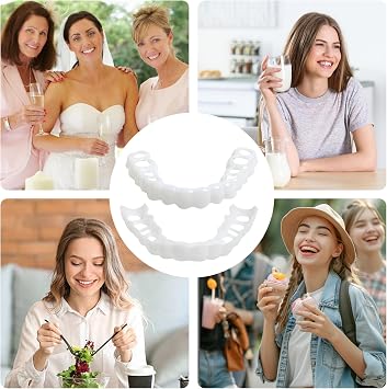 2 Pairs Snap on Veneers Dentures Fake Teeth, Temporary Veneers Teeth Top and Bottom Set, False Teeth Clip in Veneers Kit Comfortable Dentures for Men and Women Regain Confident Smile
