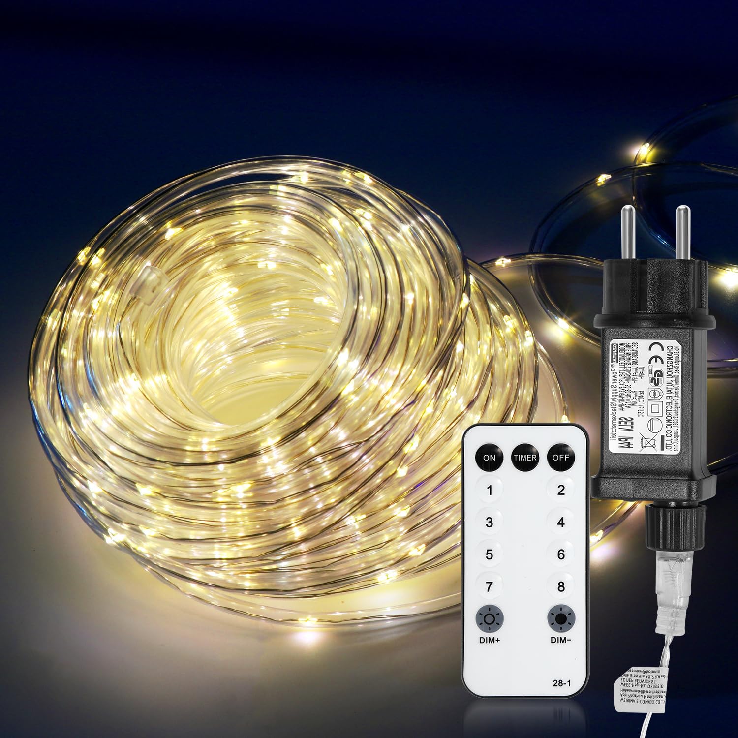 Lichterschlauch Aussen 30m, Warmweiß 300 LEDs Lichtschlauch mit Fernbedienung, IP65 Wasserdicht, 8 Modi dimmbar, Timer und Memory-Funktion für Außen und Innen, Garten, Balkon, Hochzeit, Party