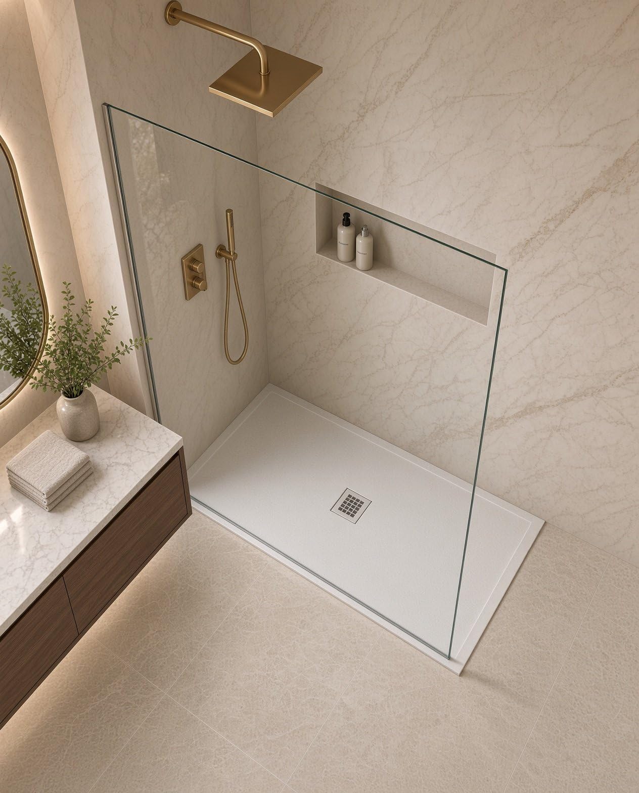Piatto doccia rettangolare 120x80 cm effetto pietra marmoresina STONE bianco FRANCIA
