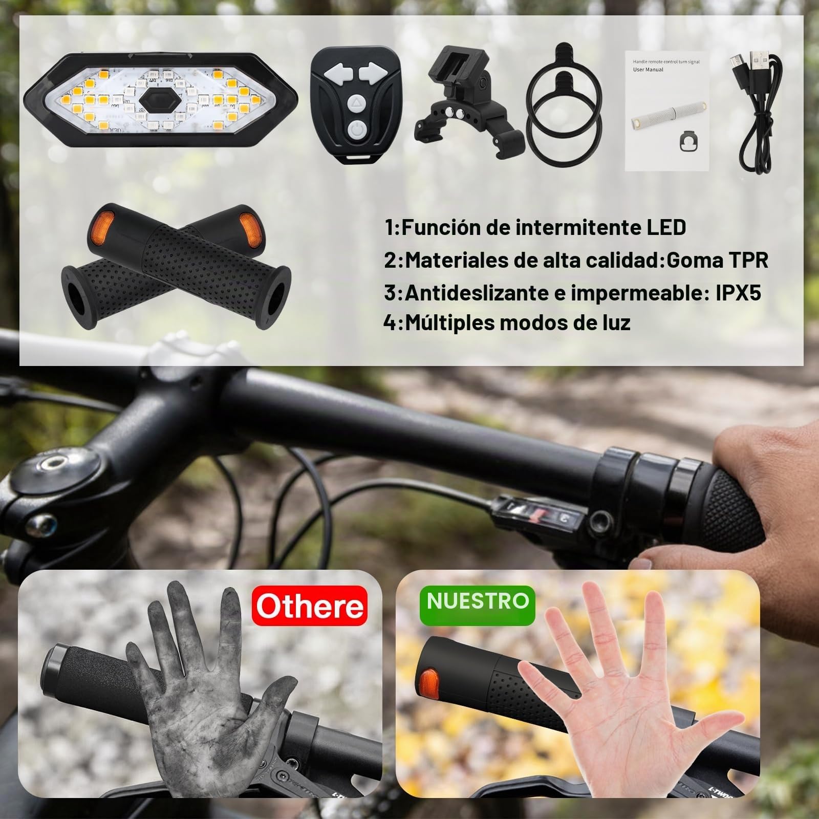 E Scooter - Mango para intermitente con luz y mando a distancia USB, 2 indicadores para scooter Xiaomi M365/Pro2/1S Ninebot ES1/ES2/ES4/G30, accesorio para scooter
