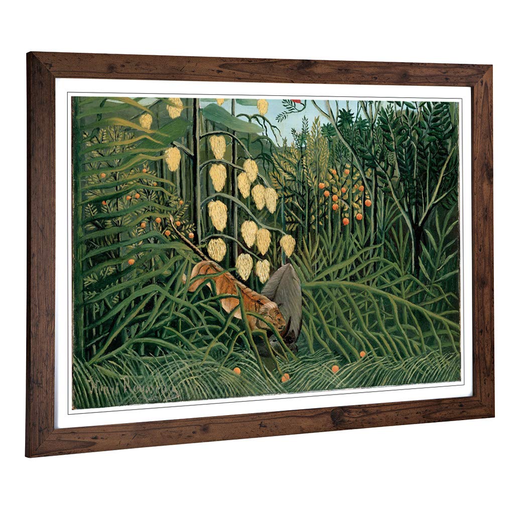 Big Box Art Framed Print of Henri Rousseau in a Tropical Forest Design | Wall Art Picture | Home Decor for Kitchen, Living Room, Bedroom, Hallway, Walnut, A2 / 24.5x18 Inch / 62x45cm