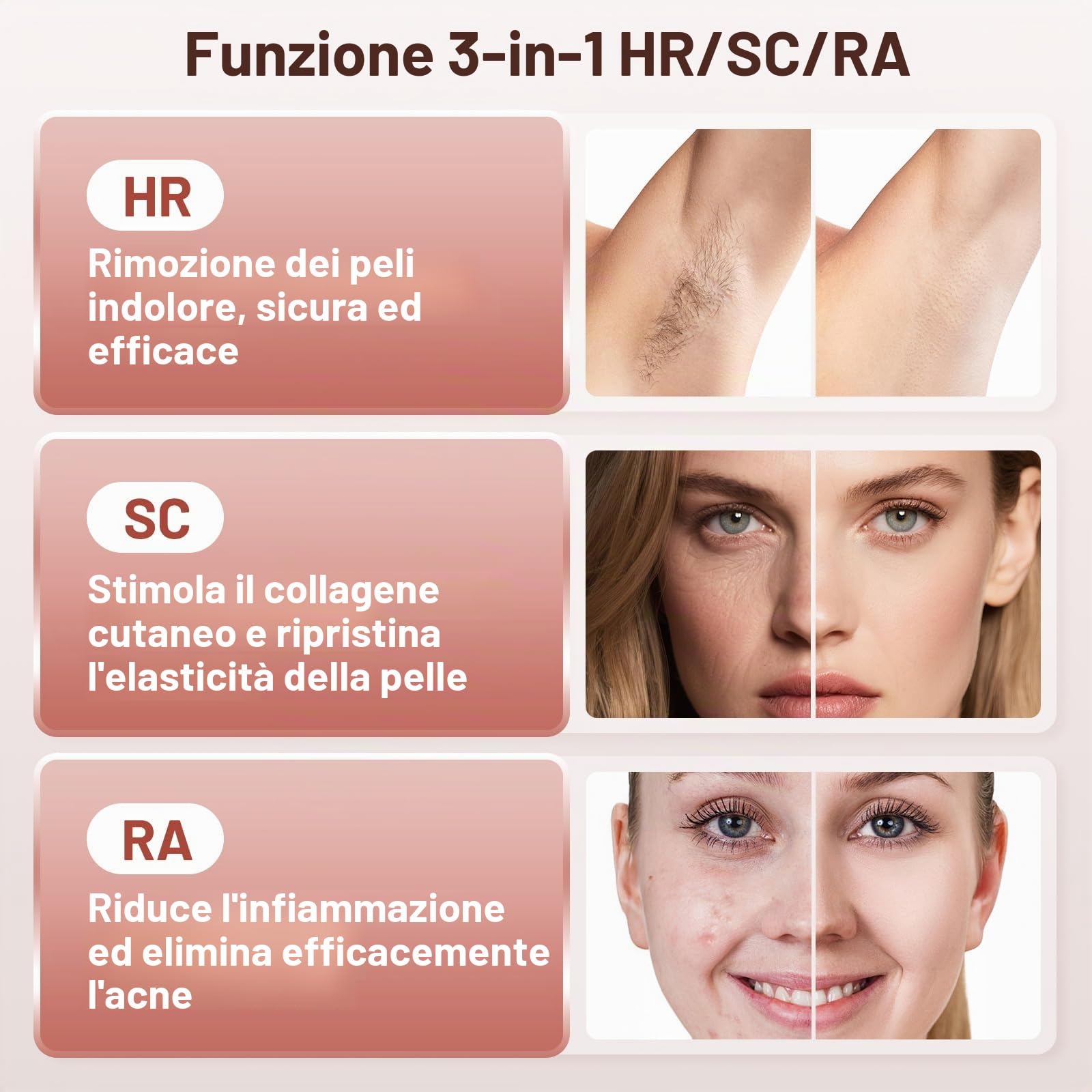 IPL Epilatore Luce Pulsata con Funzione Ghiaccio, 3-in-1 HR/SC/RA Epilatore Laser, 9 Livelli di Energia Regolabile Silk Epil Luce Pulsata per Donna Uomo Corpo Viso Bikini