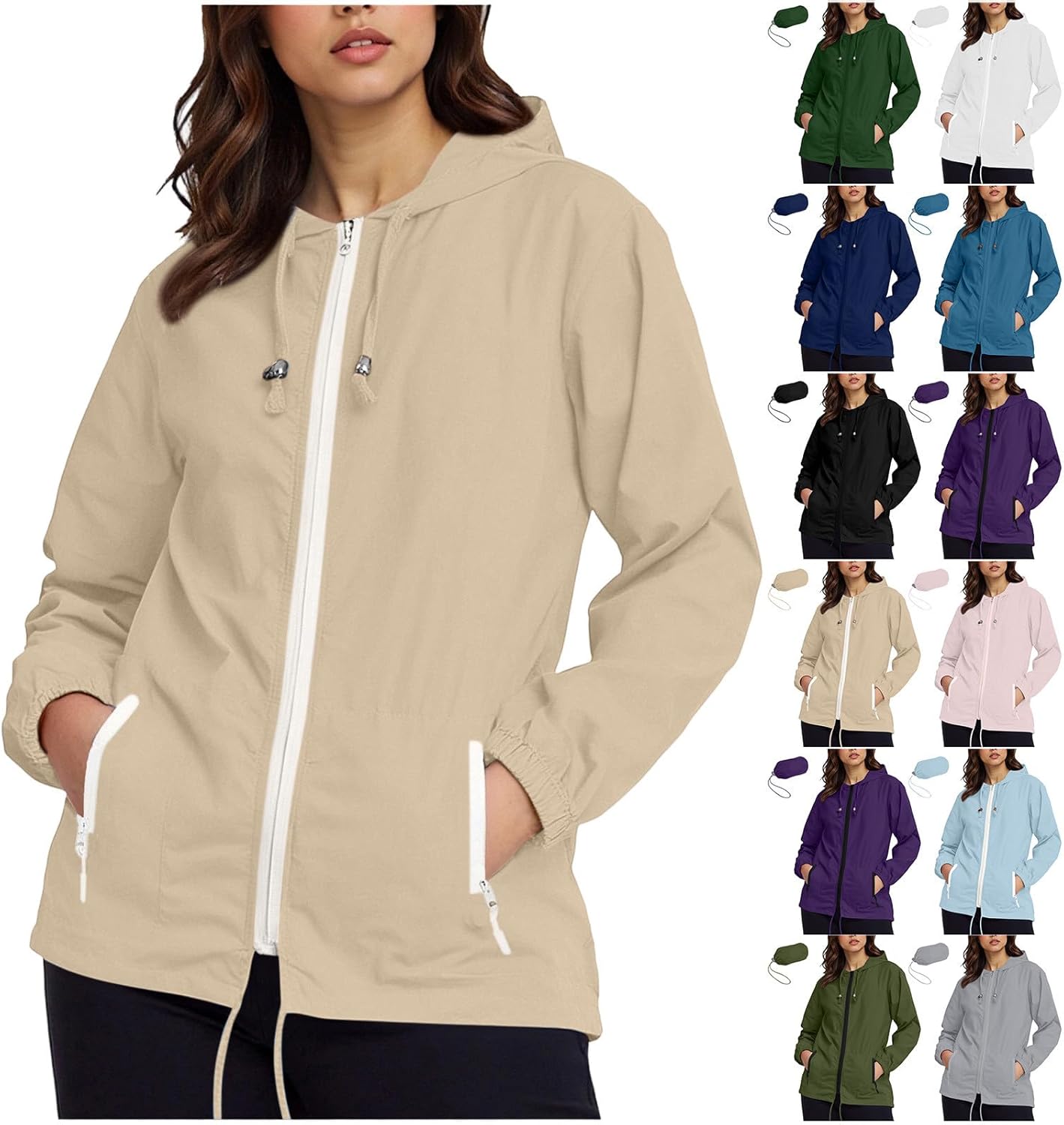 Packable Rain Jackets Women Lightweight Waterproof Raincoat with Hood Pockets Outdoor Hiking Travel Windbreaker