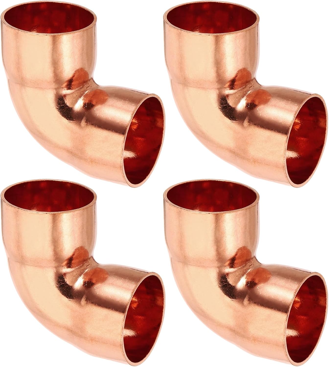 PATIKIL 1 1/8" ID 1mm Thick Elbow Copper Fitting, 4pcs 99.9% Pure Copper Pipe Fitting 90 Degree Short Radius Tube Connector Sweat Solder for HVAC Refrigeration System