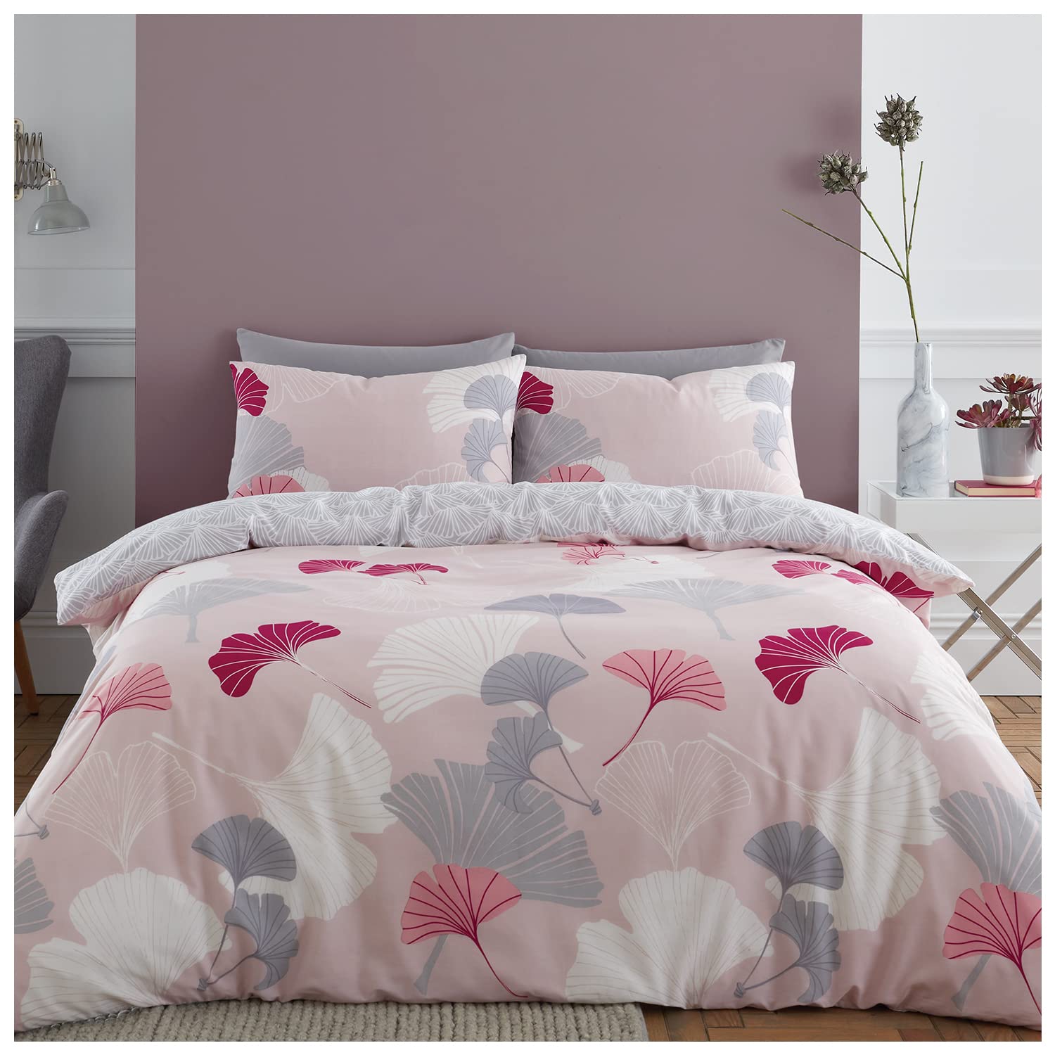 Gc Gaveno Cavailia Ginko Leaf-Multicolour Printed Duvet Quilt Cover, Botanical Bedding Sets King Size, Reversible Quilt Covers, Multicolour