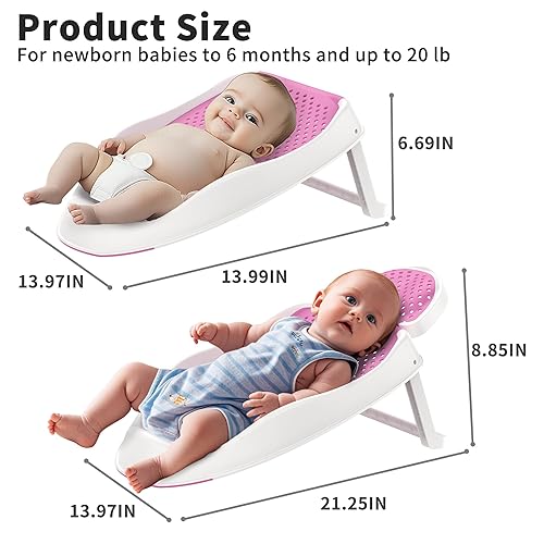 Miniatura 4 de Soporte de bañera para bebés de 0 a 6 meses, bañera portátil plegable para bebés, bañera ergonómica de malla para bebés, color rosa