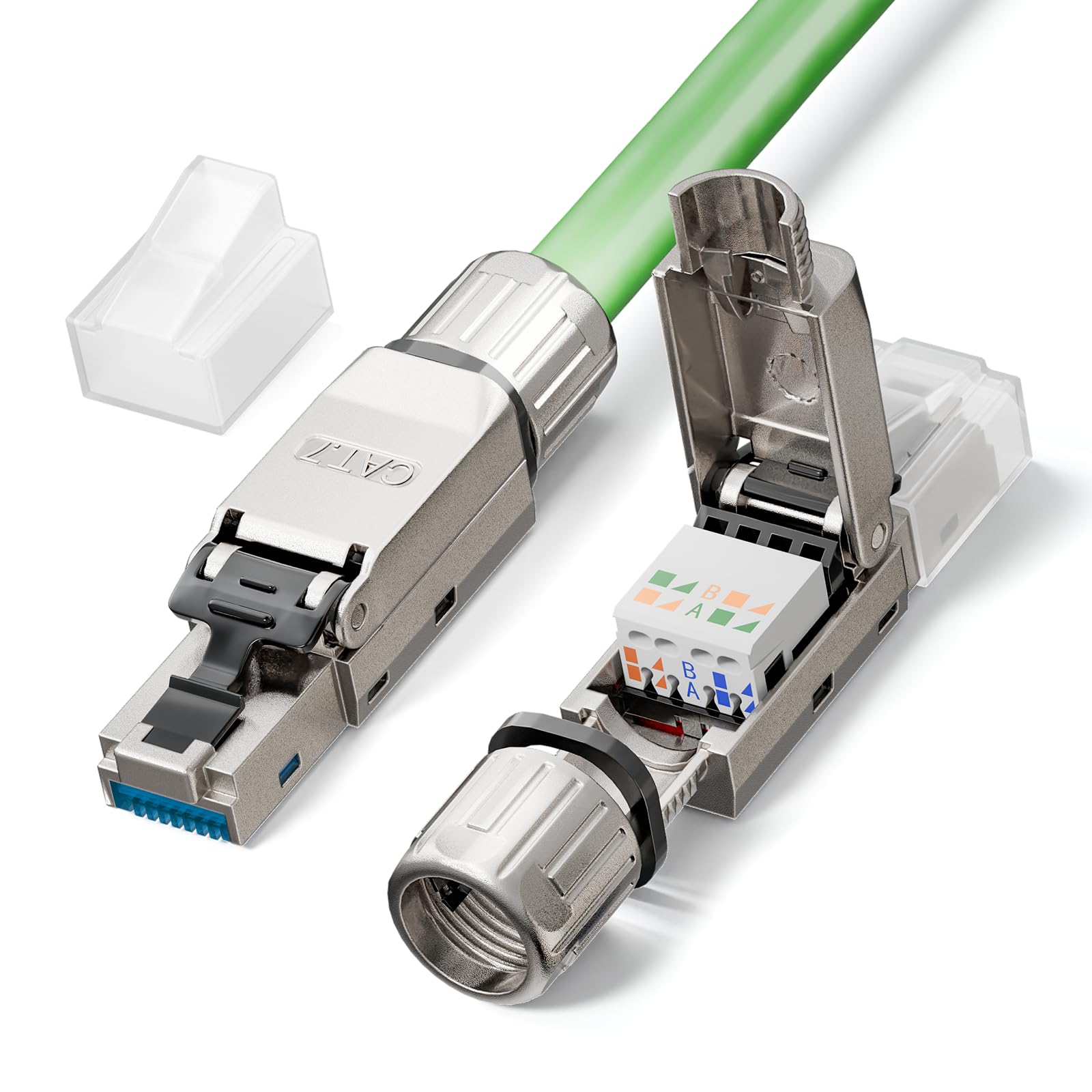 LEENUE Lan Stecker Cat 7 Werkzeuglos, 10 Gbit/s 600 MHz, Vergoldet RJ45 Stecker Werkzeuglos POE für Cat7 Cat6A Verlegekabel, Geschirmt netzwerkstecker cat7 werkzeuglos, Wiederverwendbar, 2 Stück
