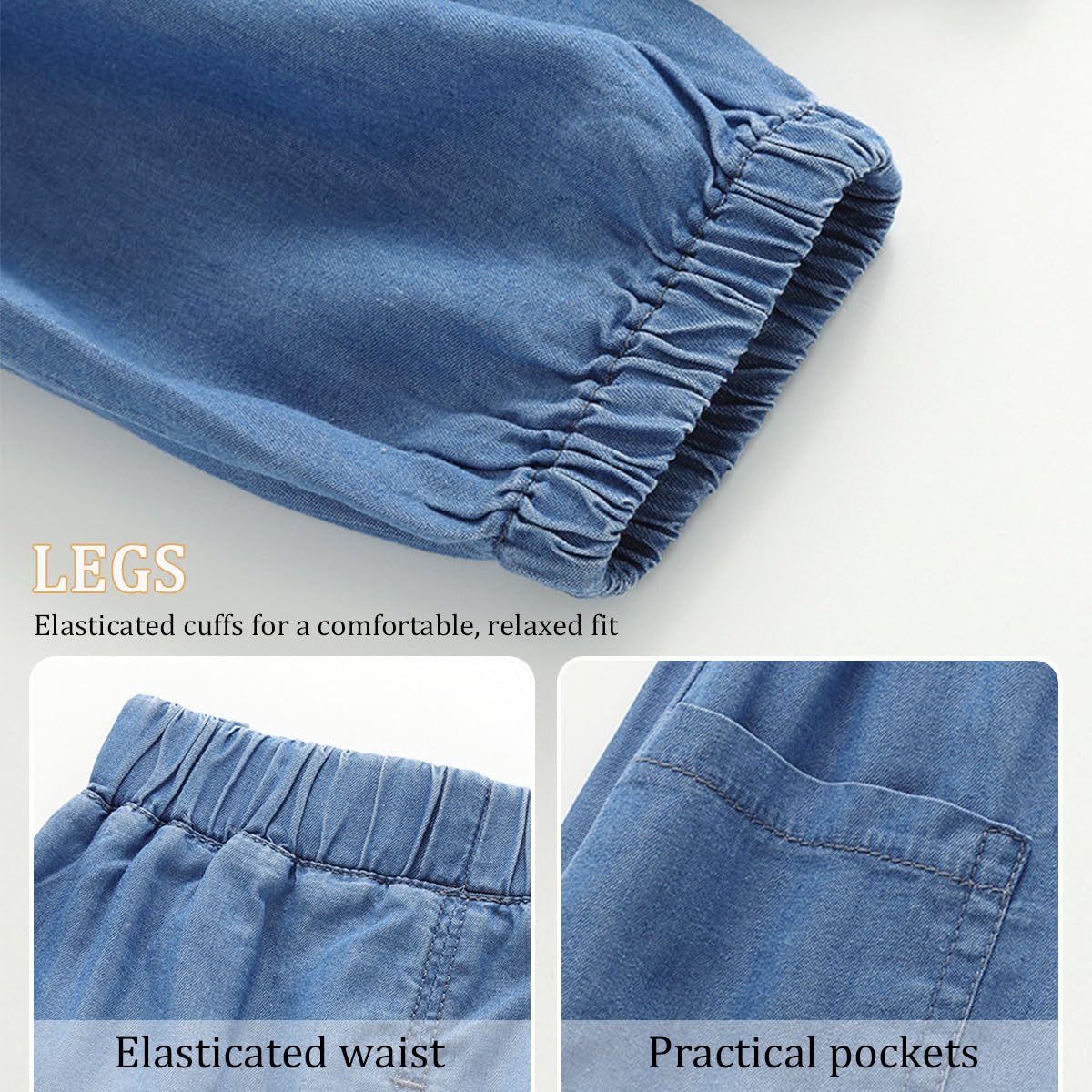 Pantalon Bloomers Été pour Bébé Garçon Fille Pantalon Bouffant en Denim à Taille Elastiquée Pantalons Ample Décontracté Jogging Sport pour Bébé Tout-Petits Enfant 6 Mois-4 Ans
