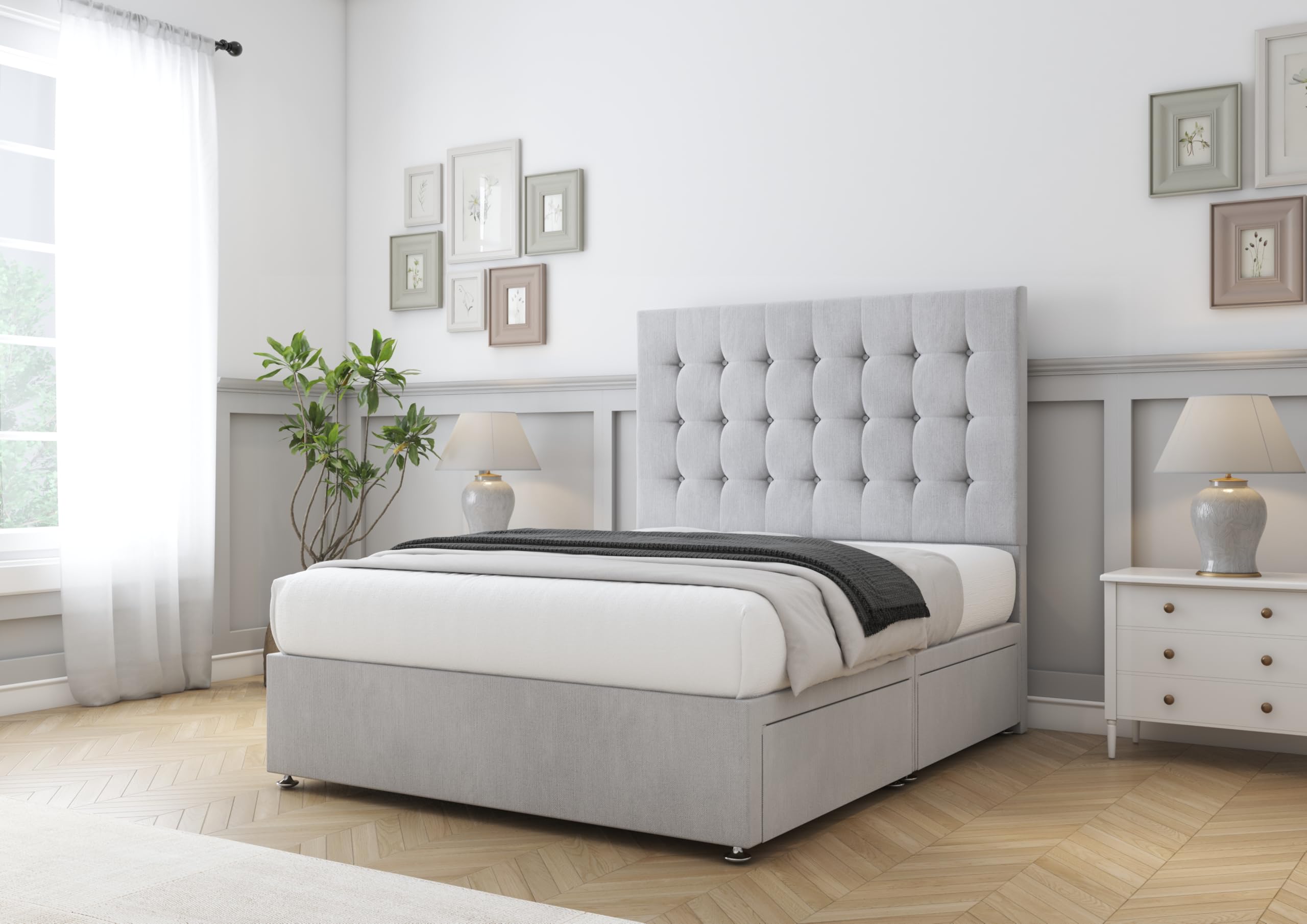 Comfort Beds Savanah Divan Base with No Drawers and Matching 26 inches Headboard without Mattress (Naples Silver, 3FT Single)