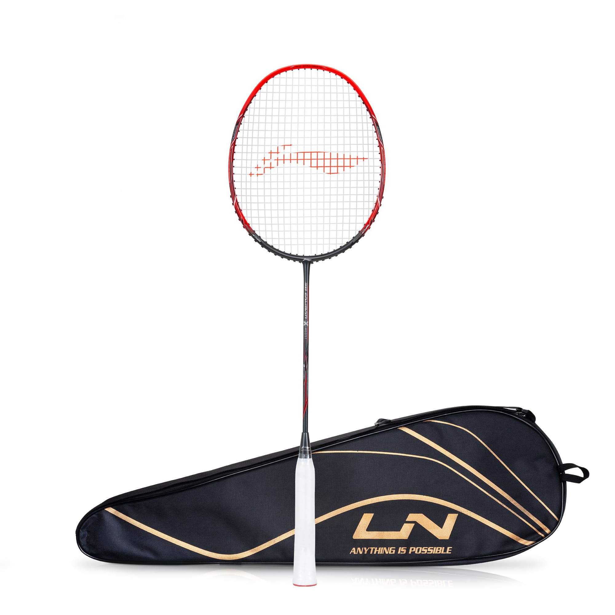 Li-Ning 3D Calibar X Boost Carbon Graphite Strung Badminton Racquets, 83 Grams, 30 Lbs String Tension and Free Full Cover(Dark Grey/Red)