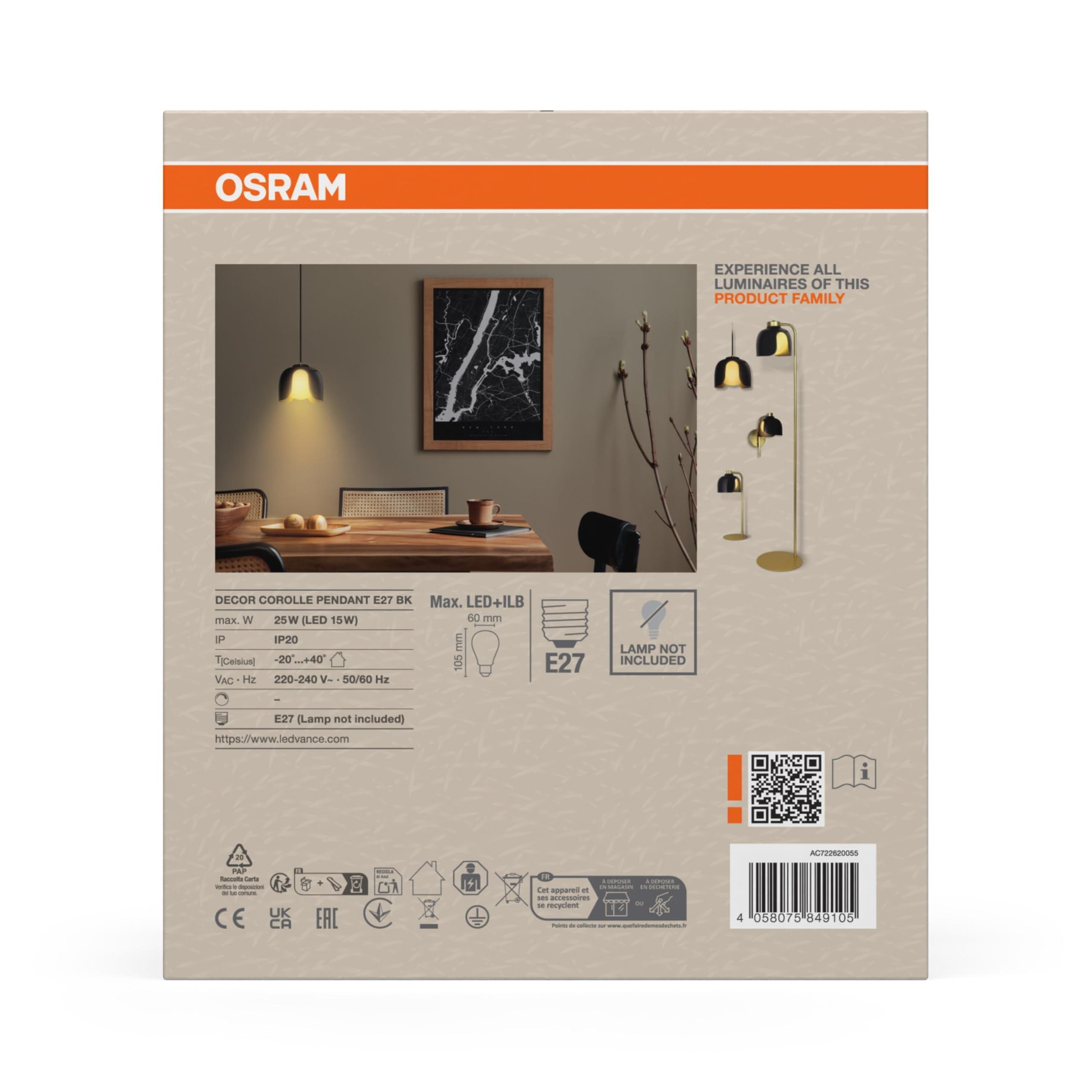 Osram Decor Corolle Pendant E27 Black