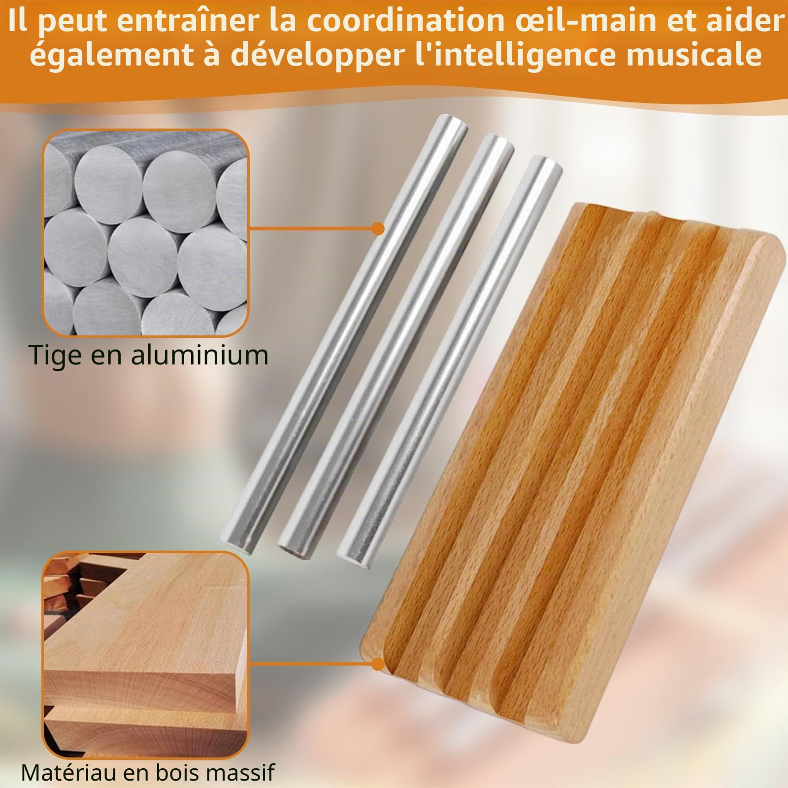 Baguette sonore énergétique, carillon Koshi, 3 tons, carillon en bois, instrument à percussion avec maillet en bois, instruments de percussion pour enseignants, éducation musicale, méditation
