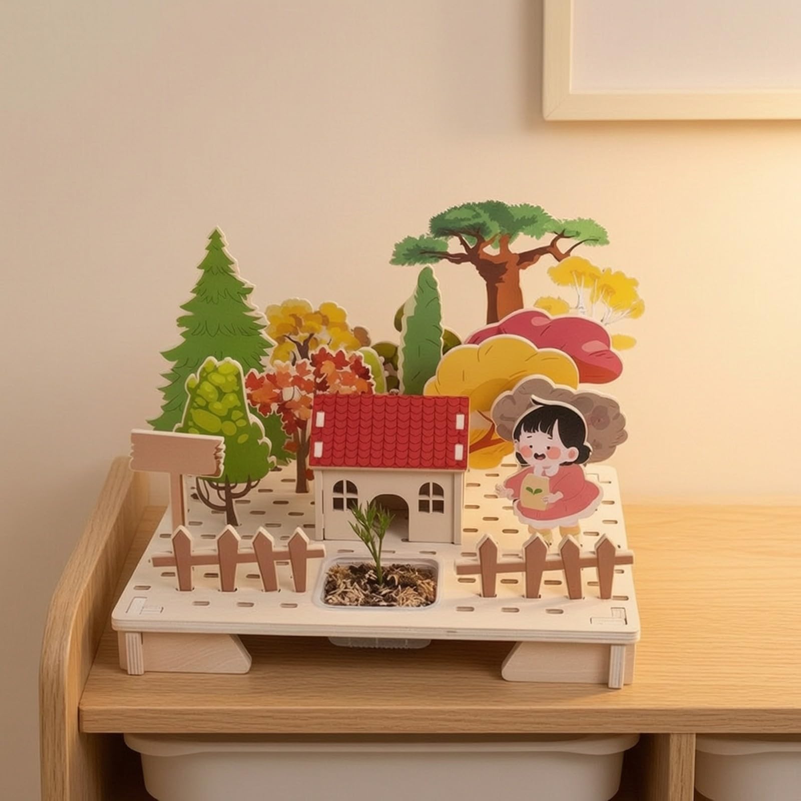 Fattoria e Giardino Miniatura in Legno da Creativo Set da Fattoria 6 in 1 Durevole per Bambini Età Prescolare