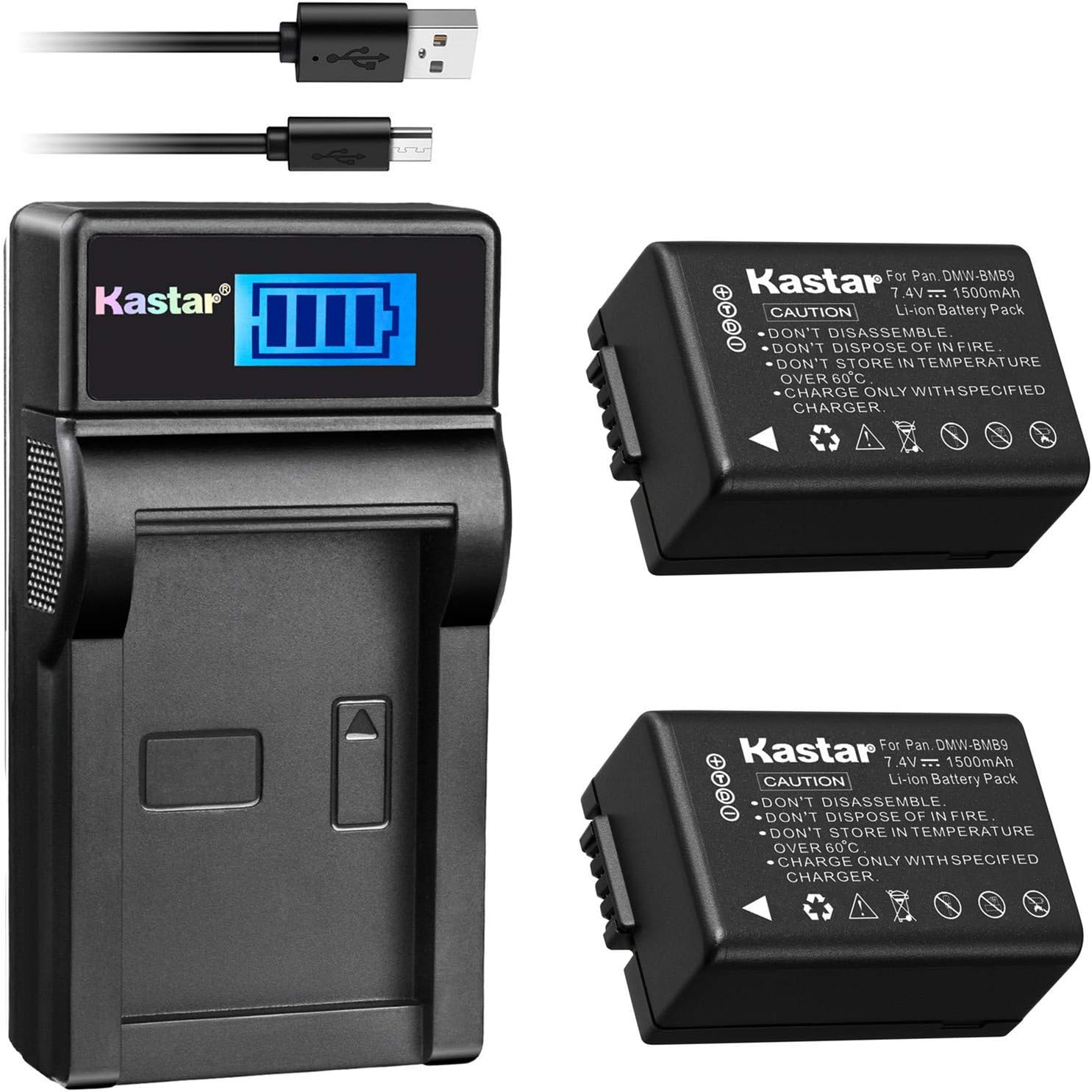 Kastar Battery x2 + Slim LCD Charger Replacement for Panasonic DMW-BMB9E BMB9PP & Lumix DMC-FZ40 DMC-FZ45 DMC-FZ47 DMC-FZ48 DMC-FZ60 DMC-FZ62 DMC-FZ70 DMC-FZ72 DMC-FZ100 DMC-FZ150 Leica V-Lux2 V-Lux3
