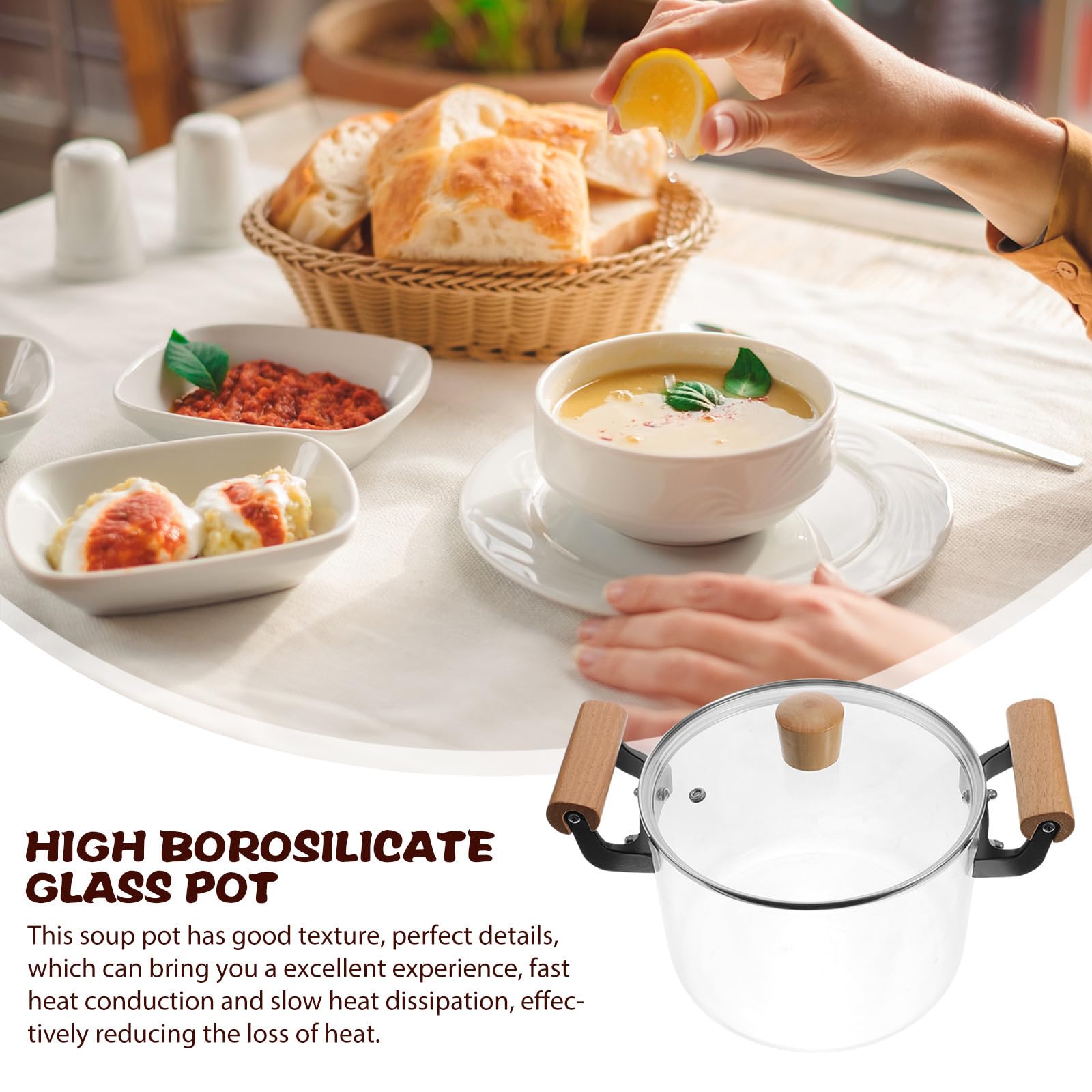 Sosoport Pentola di Vetro Borosilicato 3, 5 con Doppio Manico