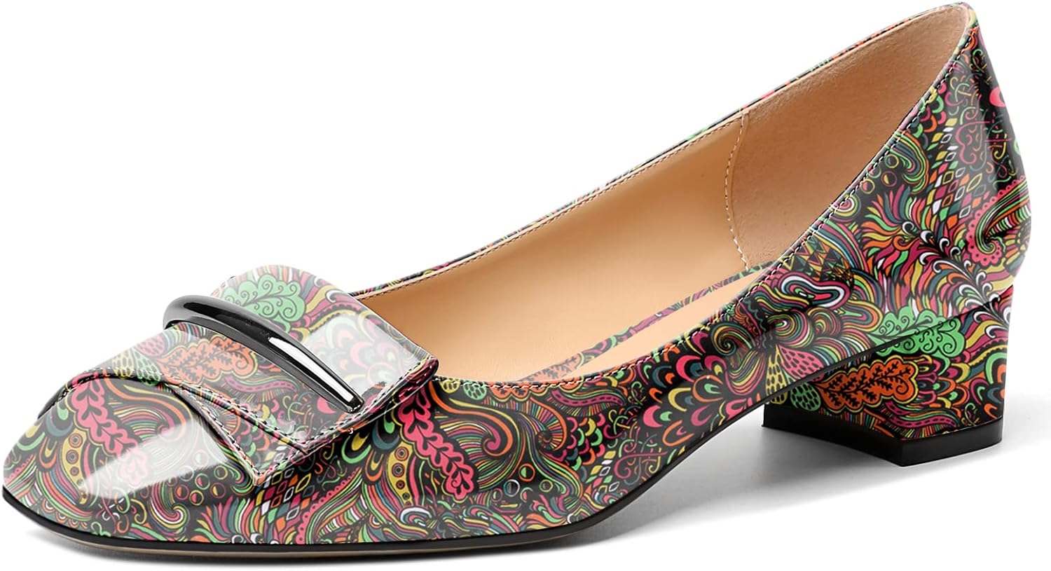 Zamikoo Women's Block Heel Pumps, Square Toe Slip-on Chunky Low Heels, Heeled Dress Shoes with Bow for Office Wedding Work Evening 1.5 Inches