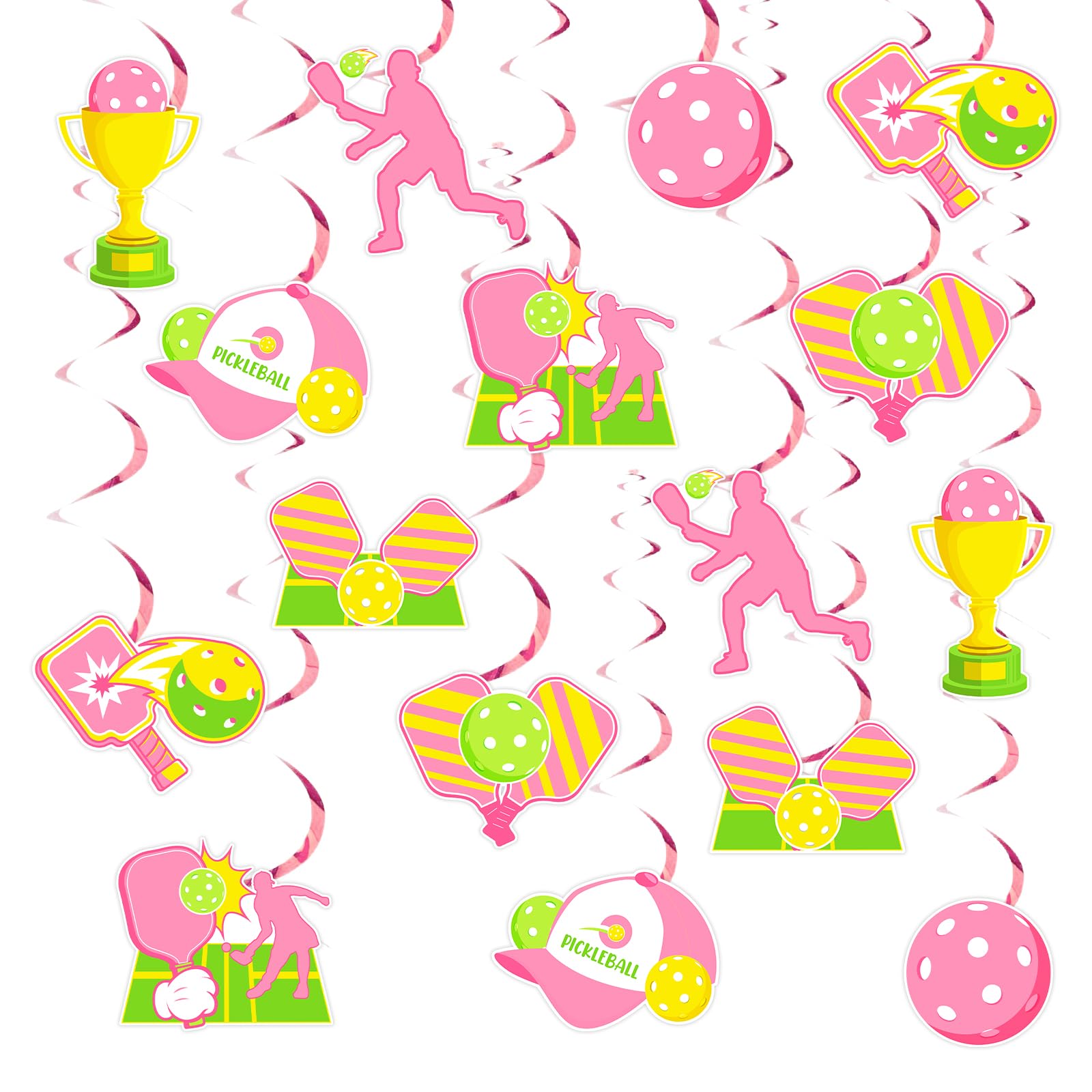 Pickleball Hanging Swirls 24pcs Pink Pickleballs Party Decorations for Girl Funny Pickle Ball Ceiling Streamers Hanging Decors Pickleball Player Sports Game Birthday Baby Shower Party Supplies