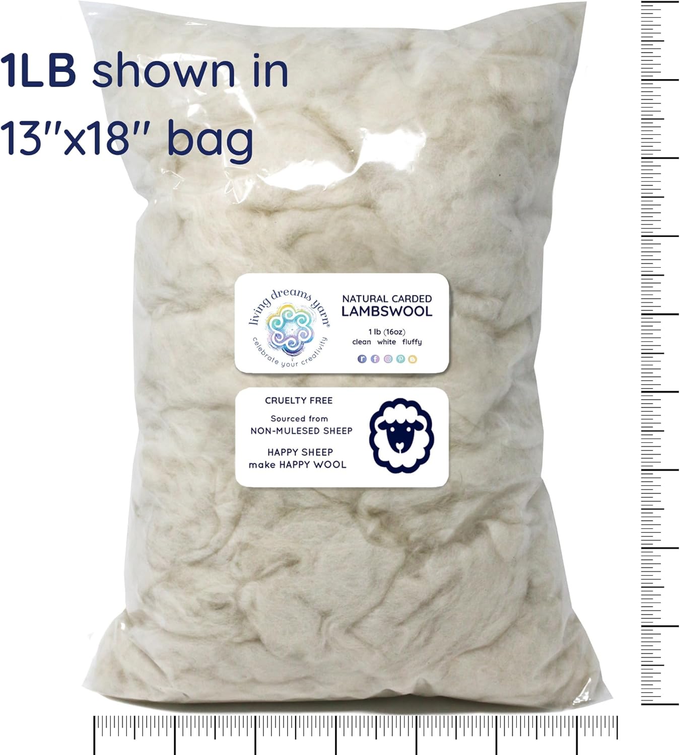 Lambswool Natural White Clean Fluffy Classic Fiber for Toy Stuffing & Filling, 1LB