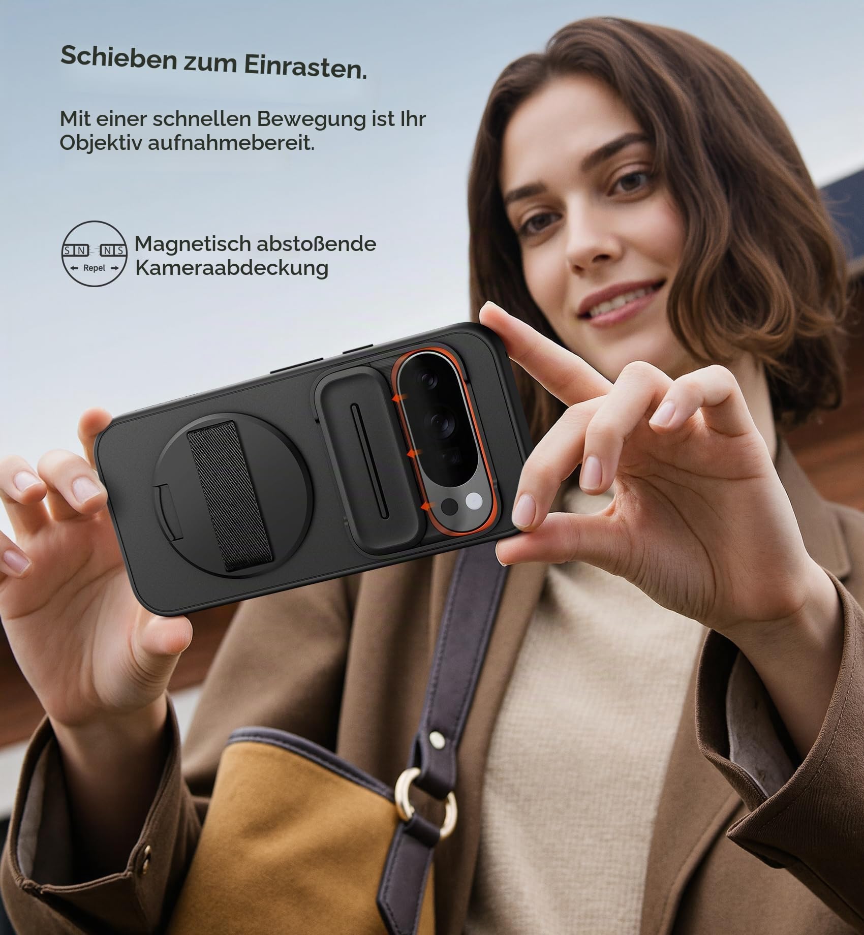SURITCH Hülle Kompatibel mit Google Pixel 10 Pro XL Handyhülle mit 360° Drehbarer Handschlaufe Telefongriffhalter & Ständer & Kamera Abdeckung Robuste Stoßfeste Schutzhülle - Schwarz