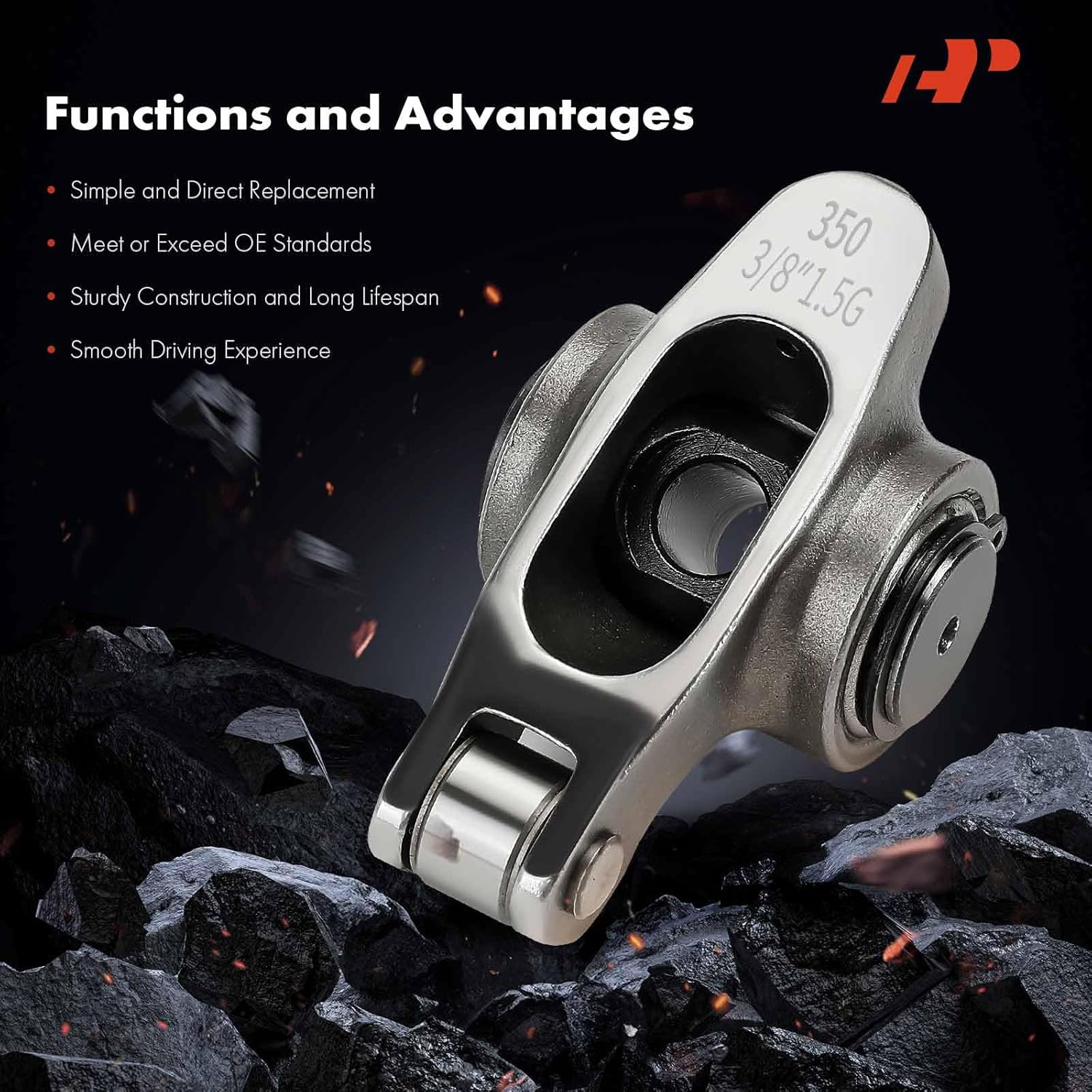 A-Premium 16Pcs Stainless Steel Engine Roller Rocker Arms Kit with Needle Bearings, Self-aligning Compatible with Small Block Chevy SBC 350, 1.5 Ratio, 3/8" Studs