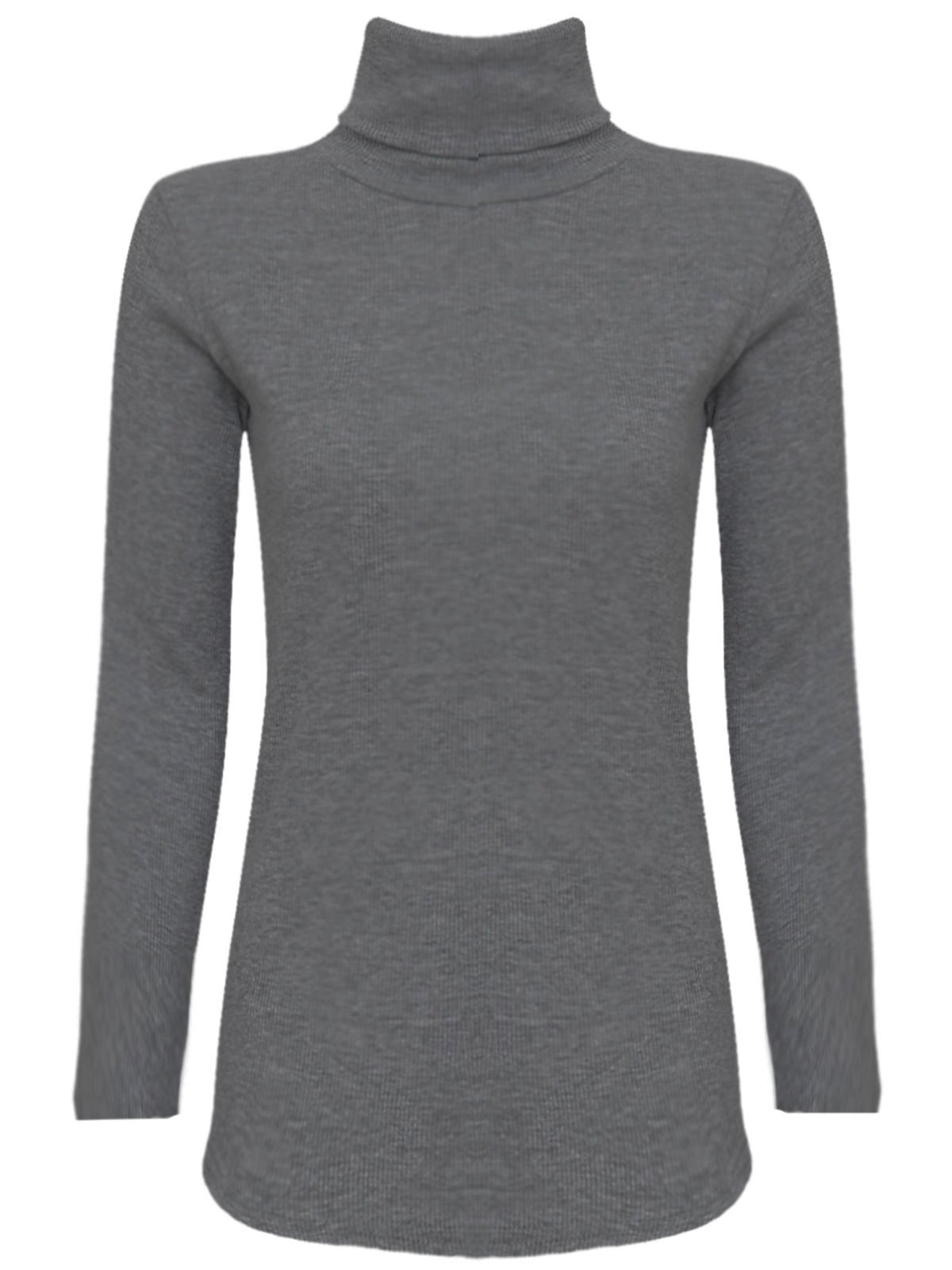 ER Direct Women Long Sleeve Plain Turtle Polo Neck Ladies Stretch Plus Size Top T Shirt (UK XXXL, Charcoal)