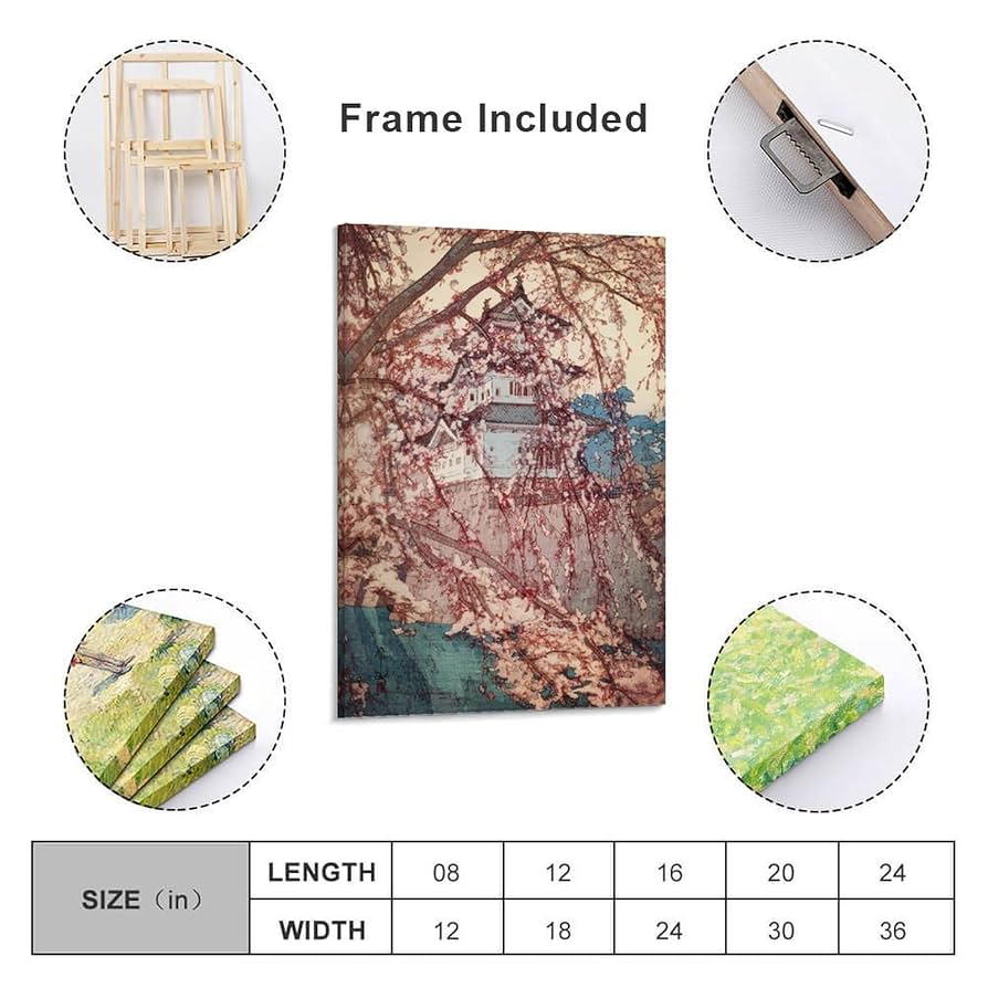 吉田博、【弘前城】、希少な額装用画集より、美品、新品額装付 吉田博、【平河橋】、希少な額装用画集より、新品額装付、状態