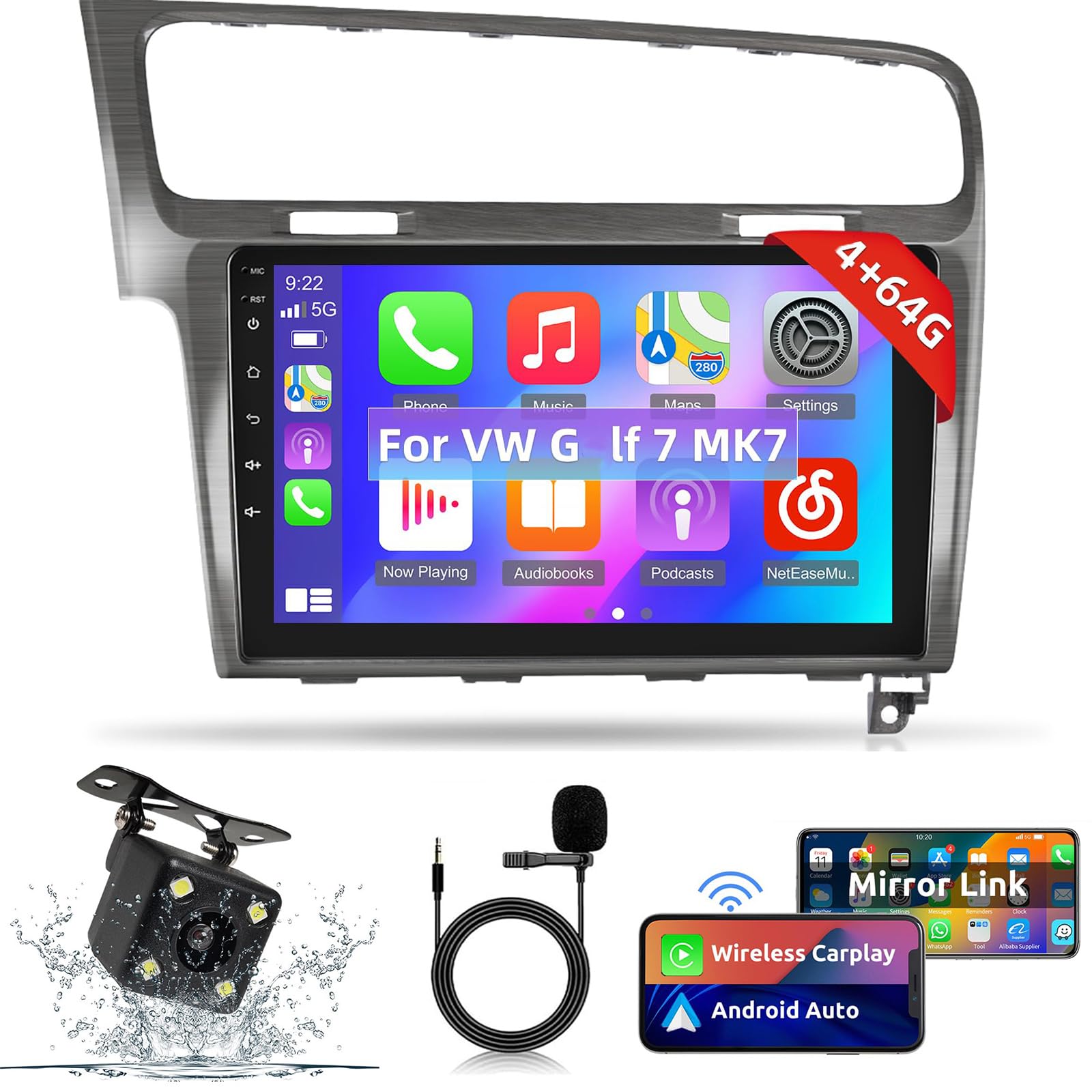 Radio de 10 pulgadas para VW MK7 Android con Carplay, GPS y cámara 8