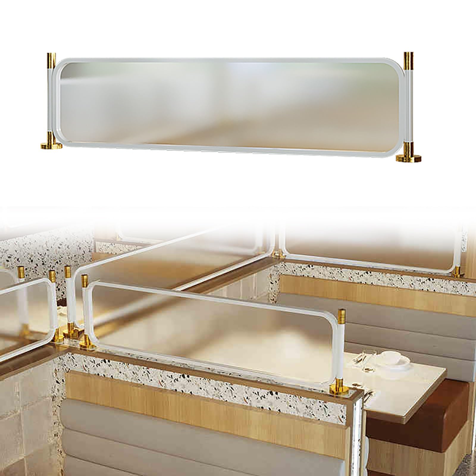 KLGFBDC Translucent Iron Dividers for Dining Areas, Tempered Glass Privacy Screens for Hotel Bars & Restaurants, 120x30cm s, Stylish Countertop Partitions (White)