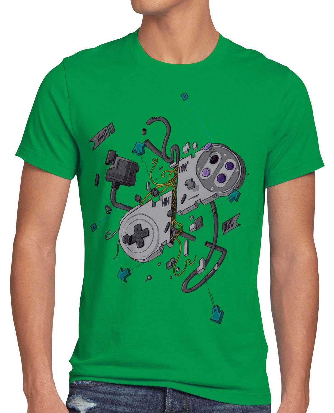 style3 16-bit Mando Camiseta para Hombre T-Shirt SNES NES Kart Yoshi Luigi Mario