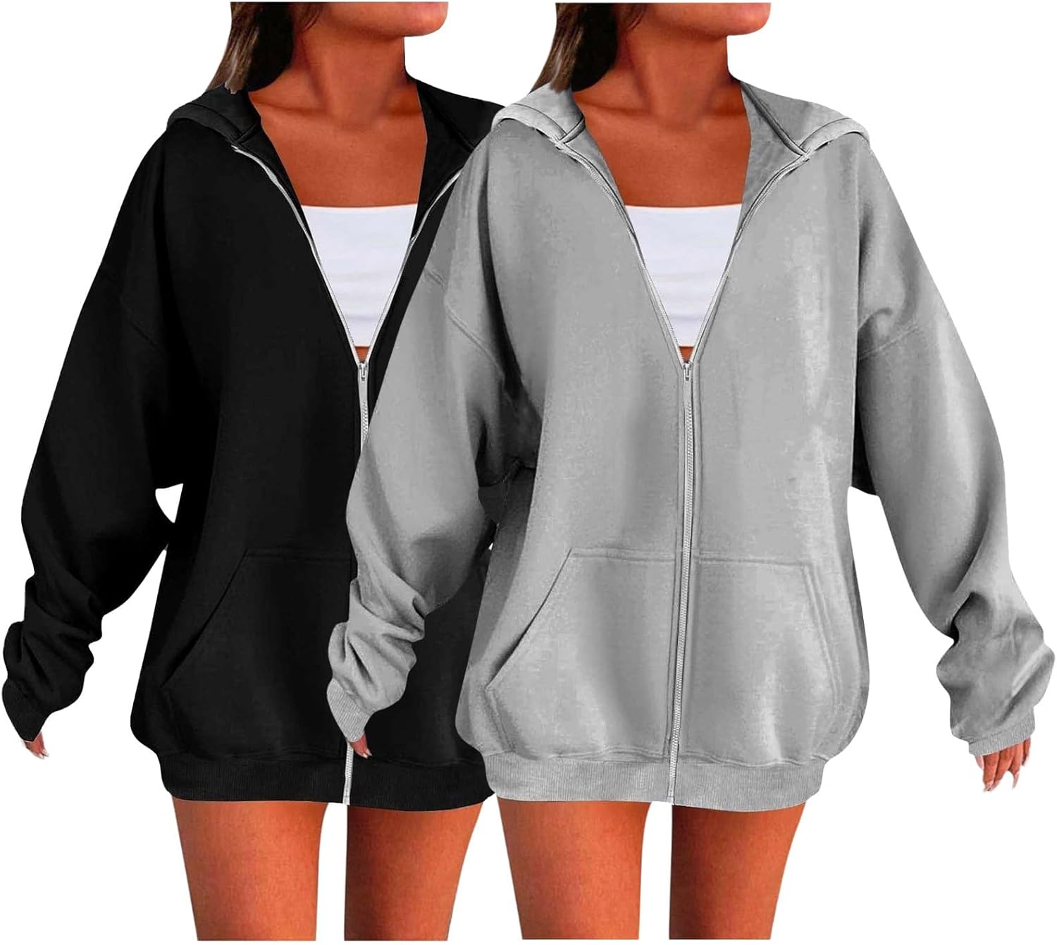 Zip Up Hoodie Women Oversized Fall Fashion Long Sleeve Hooded Sweatshirts Casual Y2K Jacket 2025 Winter Clothes 2 Pack