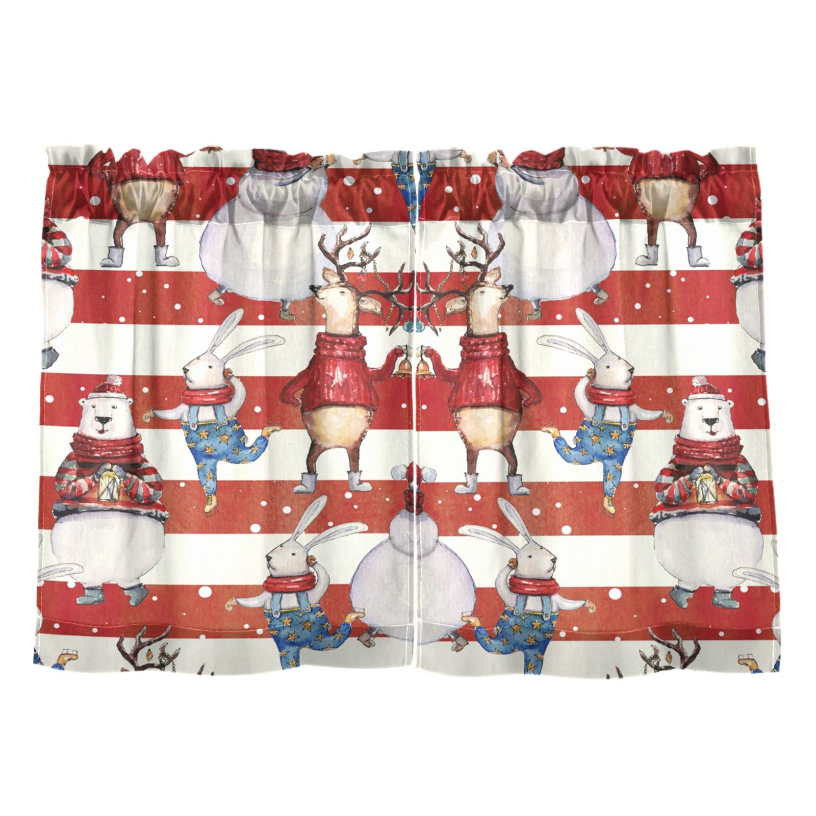 Mnsruu Cortinas de cocina, cortinas cortas de Navidad con conejito de oso y ciervo de media ventana, 2 paneles de cortinas para Navidad, 27 x 24 pulgadas