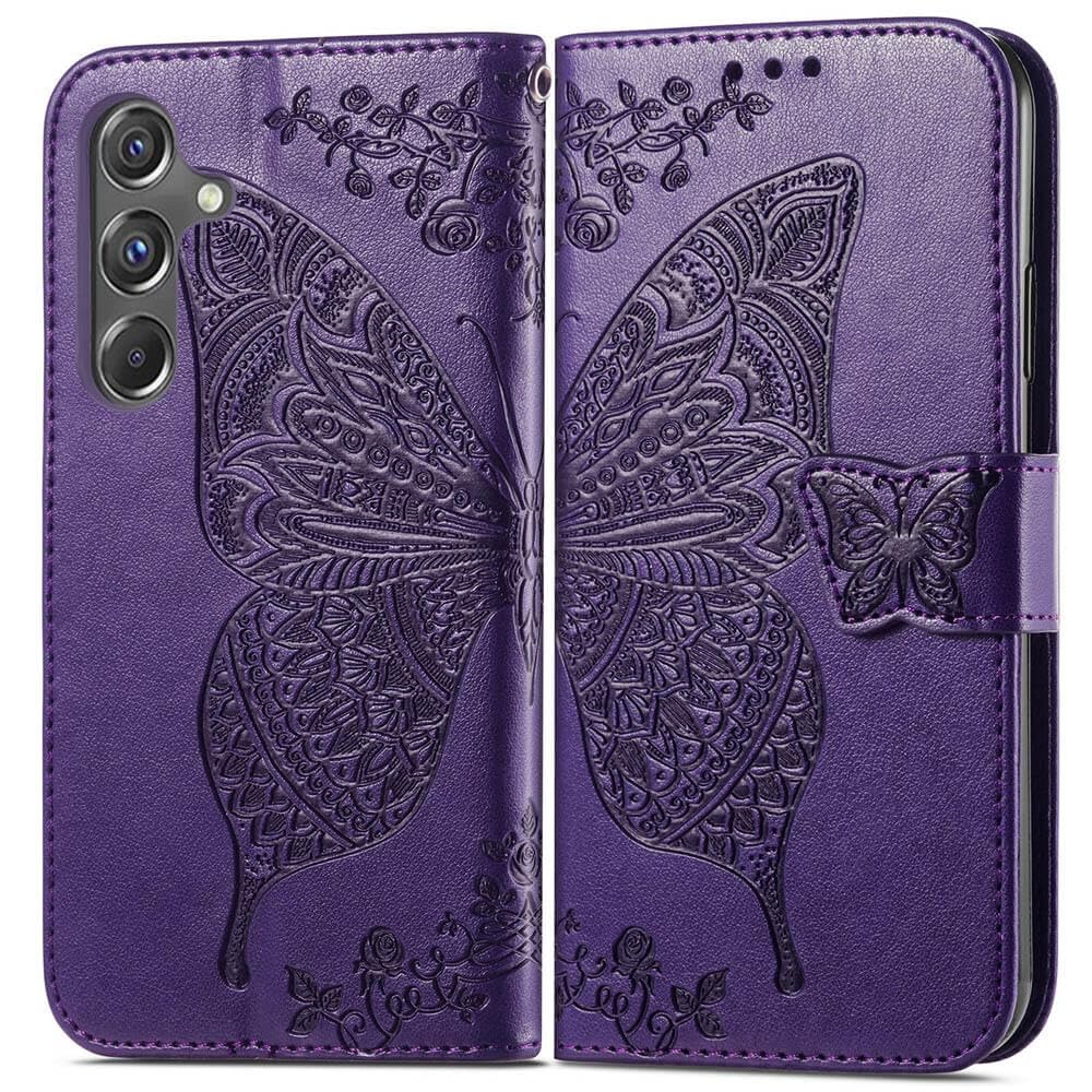 KRHGEIK for Galaxy A15 5G Phone Case Wallet,Women Flip Cover with Credit Card Holders Butterfly Embossed PU Leather Kickstand Wrist Strap Purse Case for Samsung A15 5G (Purple)