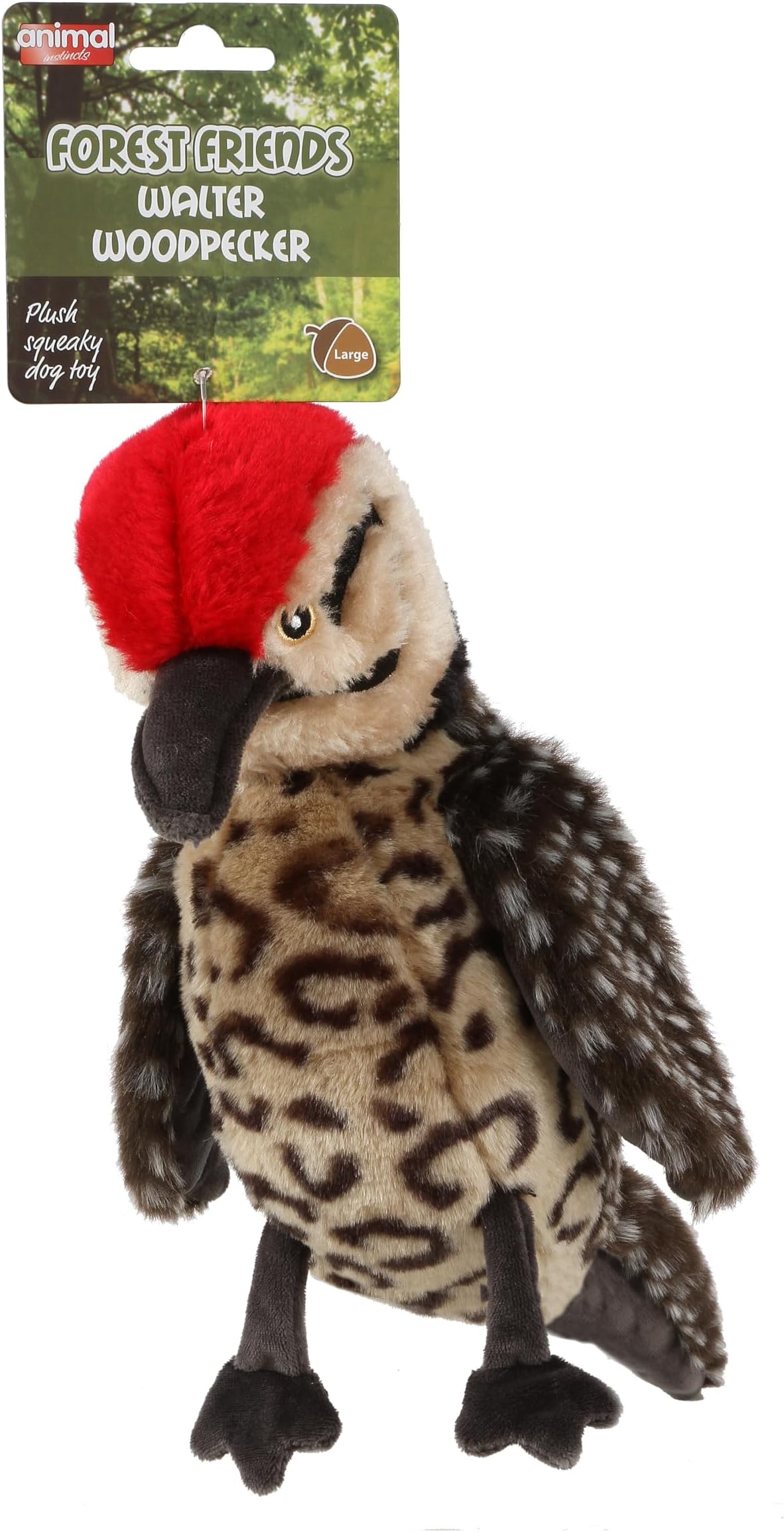 Instincts Forest Friends Squeaky Plush Dog Toy Soft Comfort Puppy Toy Walter Woodpecker - Large