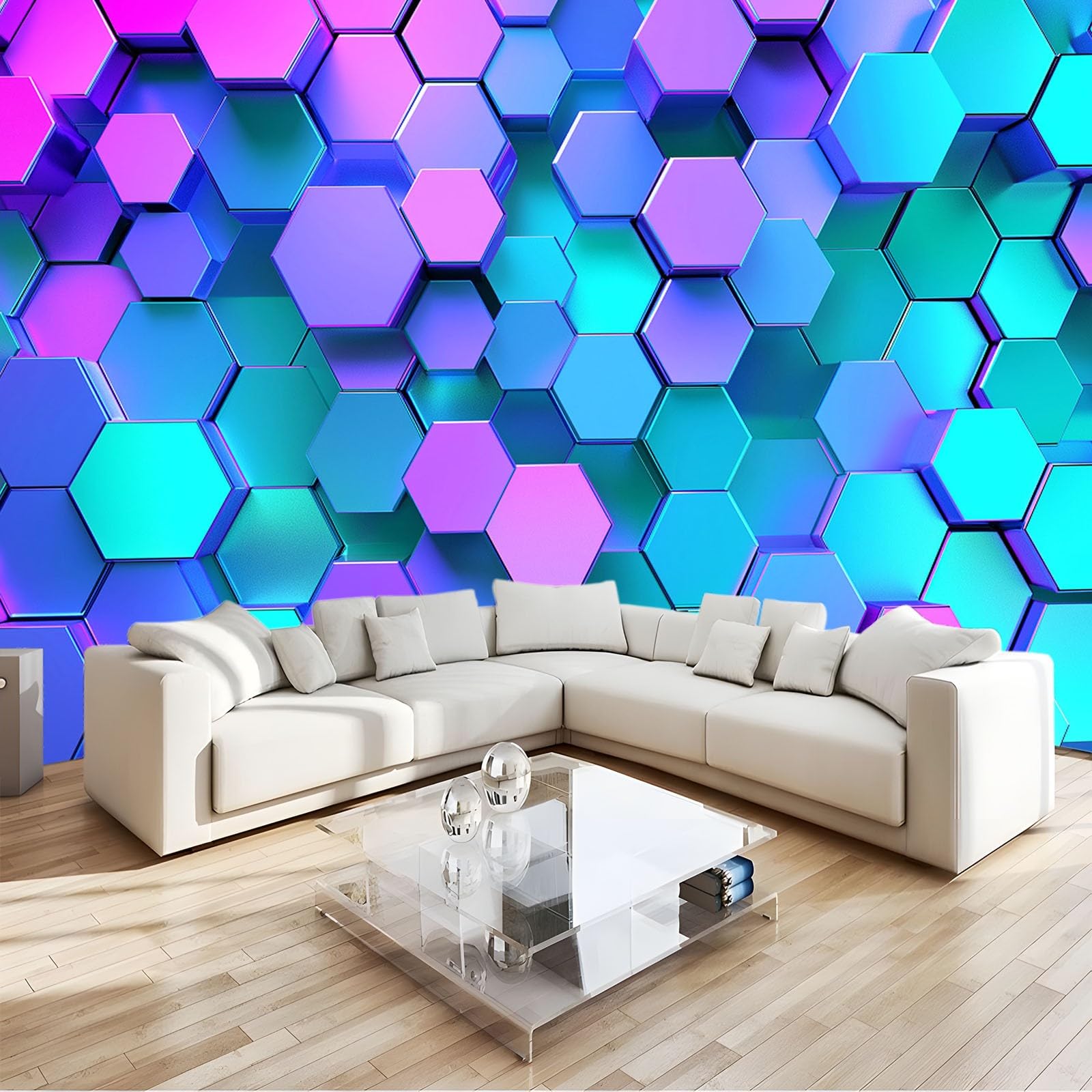 Tapeta niebieski i fioletowy gradient geometryczny plaster miodu 250 x 175 cm zdjęcie plakat mural tapeta, DIY sztuka ścienna mural wodoodporne tapety ścienne, do salonu sypialni przedszkola tło