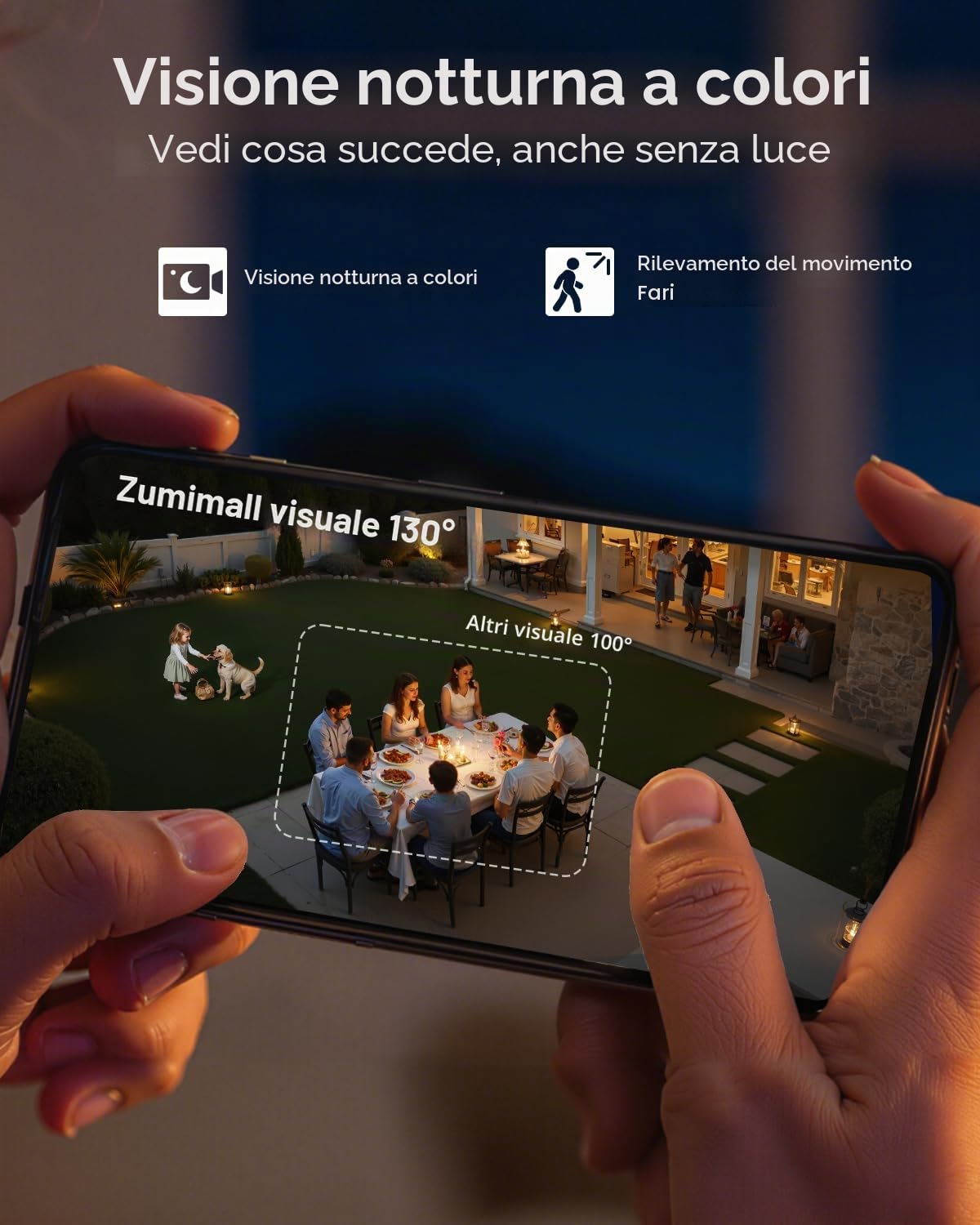 ZUMIMALL 2 Confezioni Telecamera Wi-Fi Esterno Batteria Senza Fili, 2K Telecamera Wi-Fi Batteria Senza Fili con Visione Notturna a Colori,Rilevamento del movimento, 2 Vie Audio, Sirena, Cloud