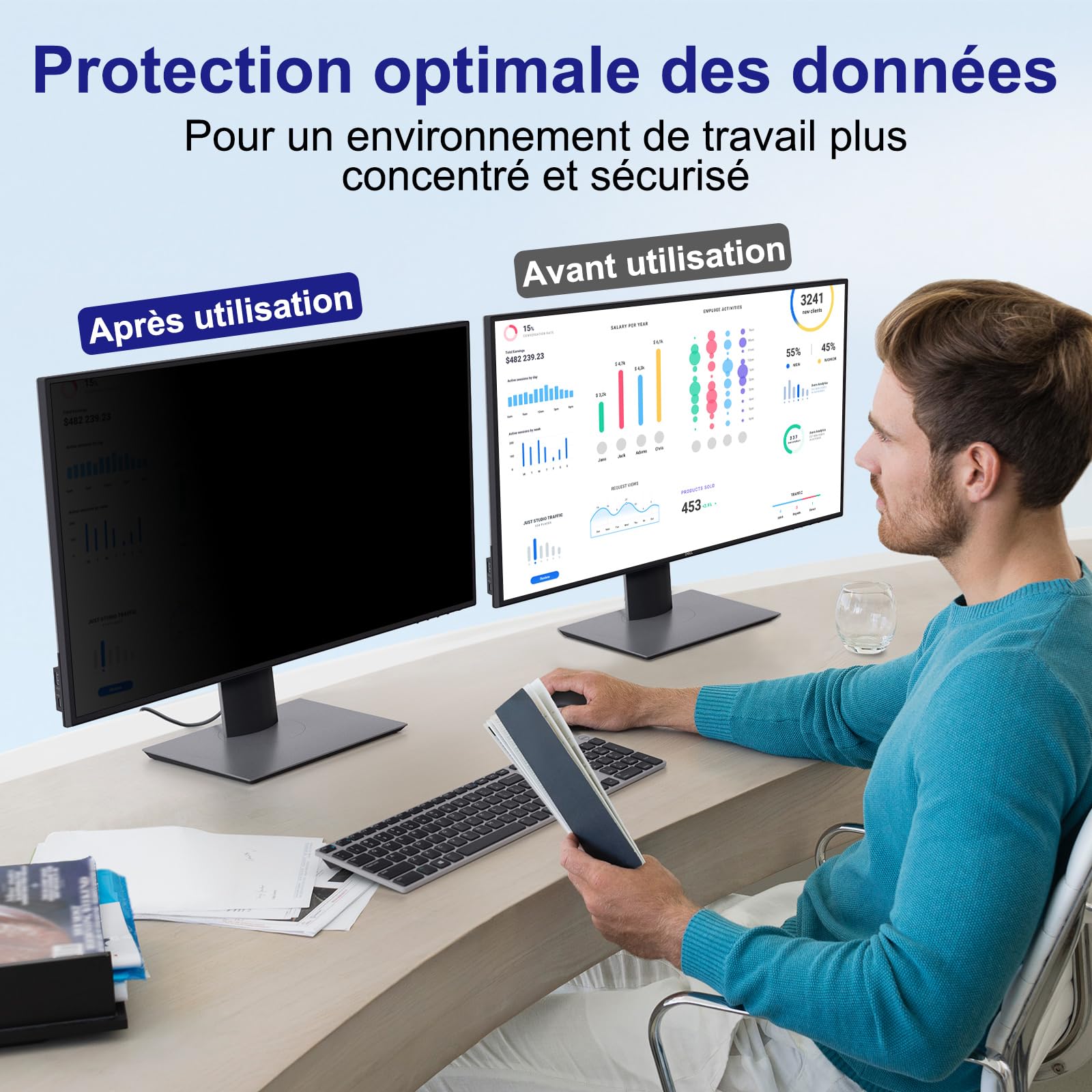 Filtro de privacidad para pantalla de 23,8 pulgadas (528 mm*297 mm) PC&Monitor | Desmontable, anti-luz azul, anti-reflejos, Filtro de privacidad 23.8" Filtro de película Protector de pantalla para PC