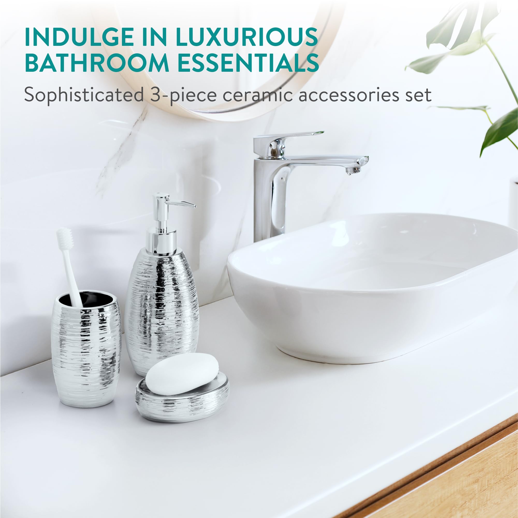 HYLR Set di Accessori per Il Bagno Ceramica Creativa in Stile Europeo Set da Bagno 5 Pezzi Accessori da Bagno Incluso Dispenser di Sapone Portaspazzolino portasapone Tazza di risciacquo