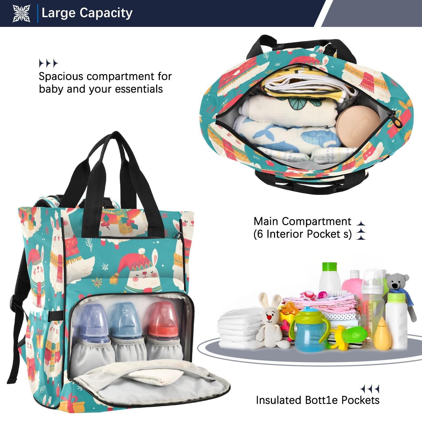 Blanco Festivo Colorido Invierno Mochilas de Pañales para Gran Capacidad Pañal Bolso Mochila para Viajar al Aire Libre Mamá y Papá